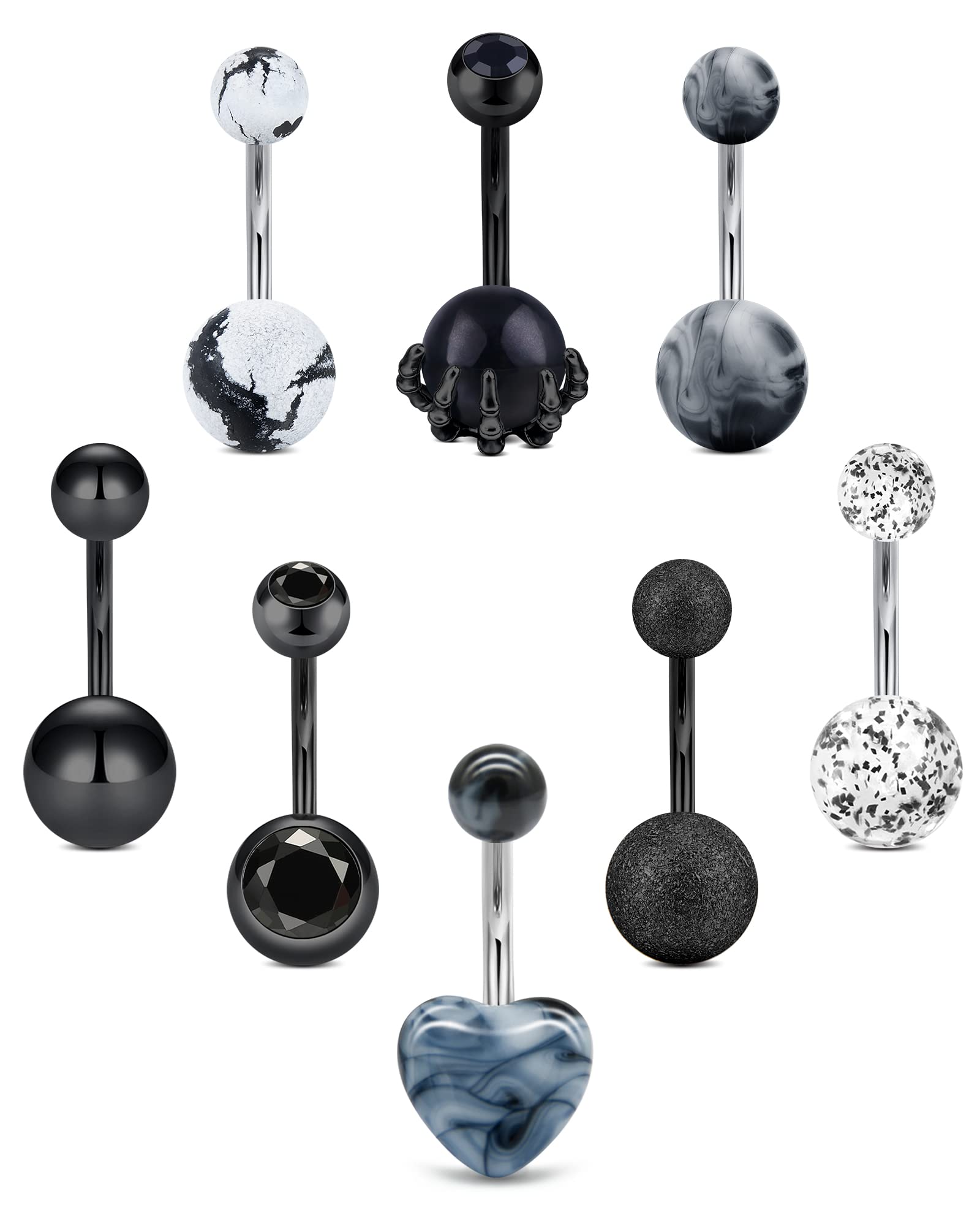 Funseedrr 8pcs Piercing Ombligo Negro Set Acero Quirúrgico 14G 10mm Barra Vientre Anillo Ombligo Piercing Joyas