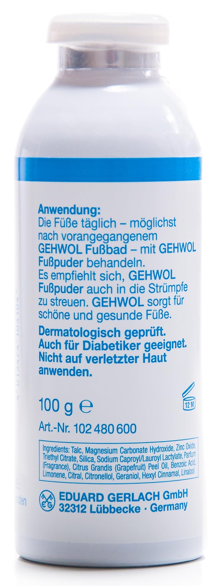Gehwol Poudre de talc antibactérienne inodore 100 g pour empêcher les athlètes Peut être utilisée pour les pieds chaussures et chaussettes