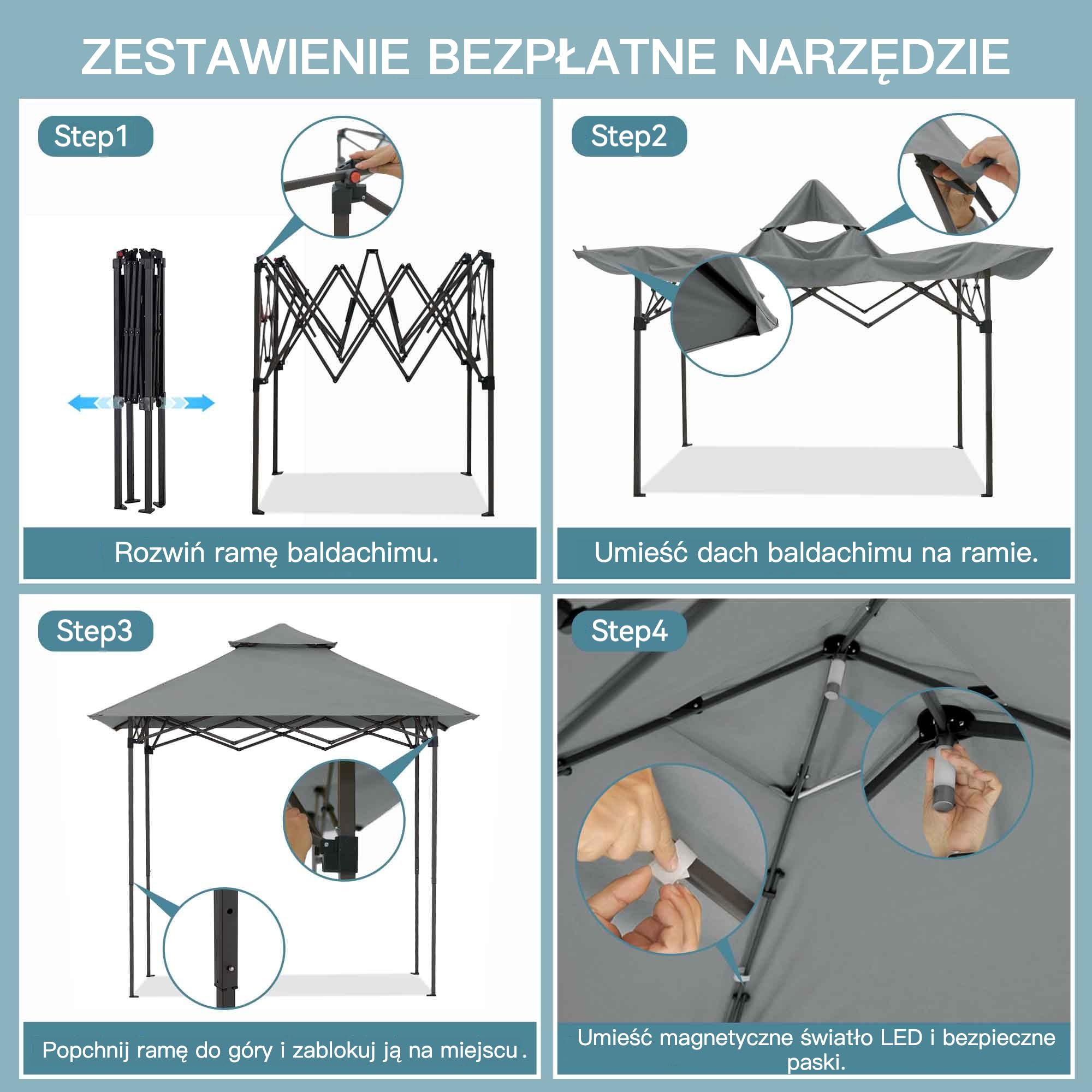 SUNJOY Rozsuwany Namiot Grillowy 1.5 x 2.4 m z Magnetycznym Światłem LED i Pokrowcem Do Przenoszenia, Idealny na Grilla, Pikniki, Imprezy Plenerowe, Szary