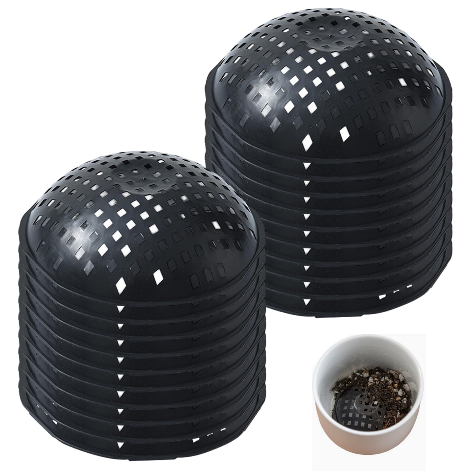 Jualyue 20Pcs Planting Grid with Drainage Holes 3 Inch Leakproof Plastic Bowl Shape Planter Inserts for Large Pots Breathable Round Drainage Mesh Pad for Home Garden