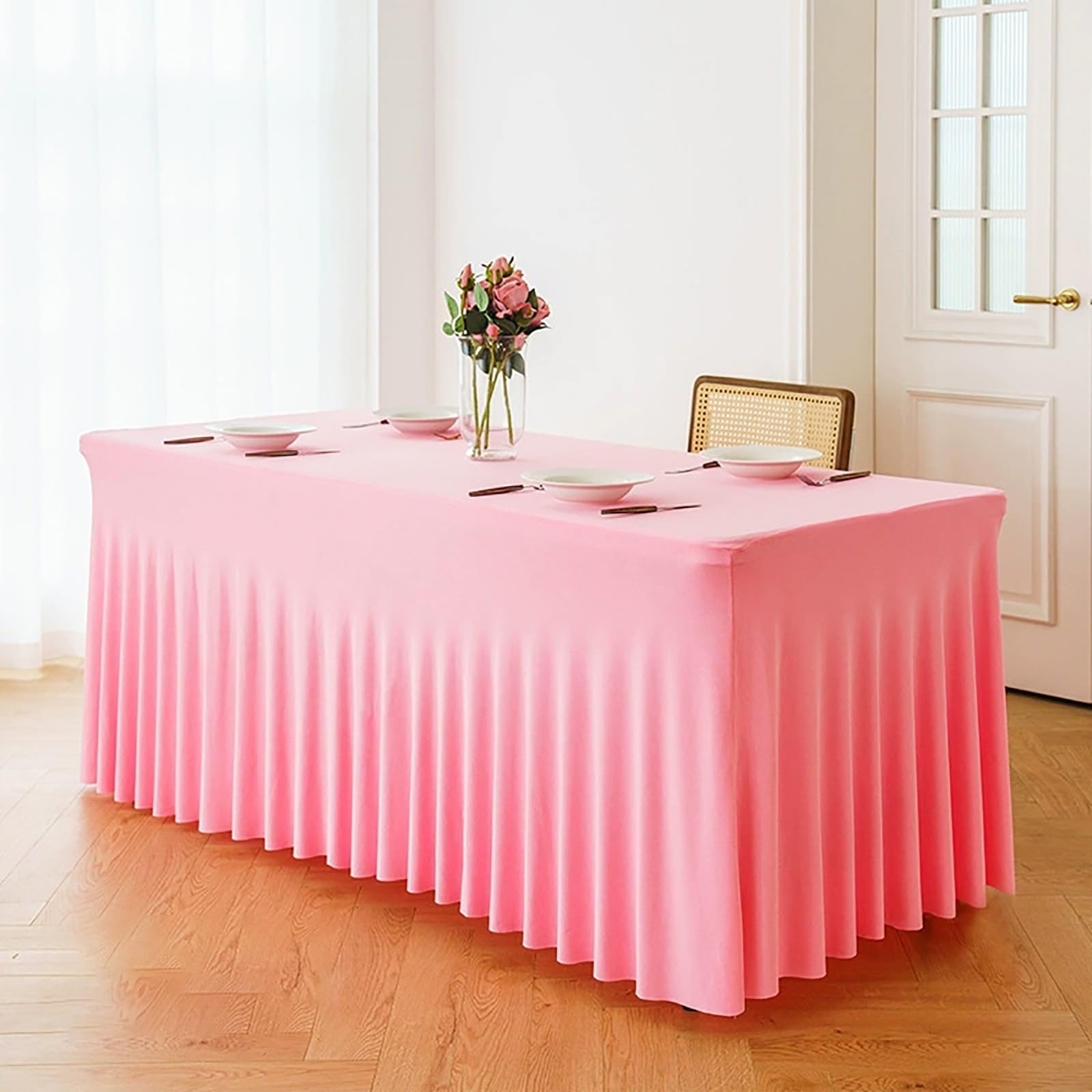 Jupe de Table Polyester, Nappes Extensibles pour Tables Rectangulaires 6ft, avec Élastique, pour Mariage, Fête, Banquet, Événement, Buffet, Réception(Golden yellow,120x60x76cm/47.2x23.6x29.9in)