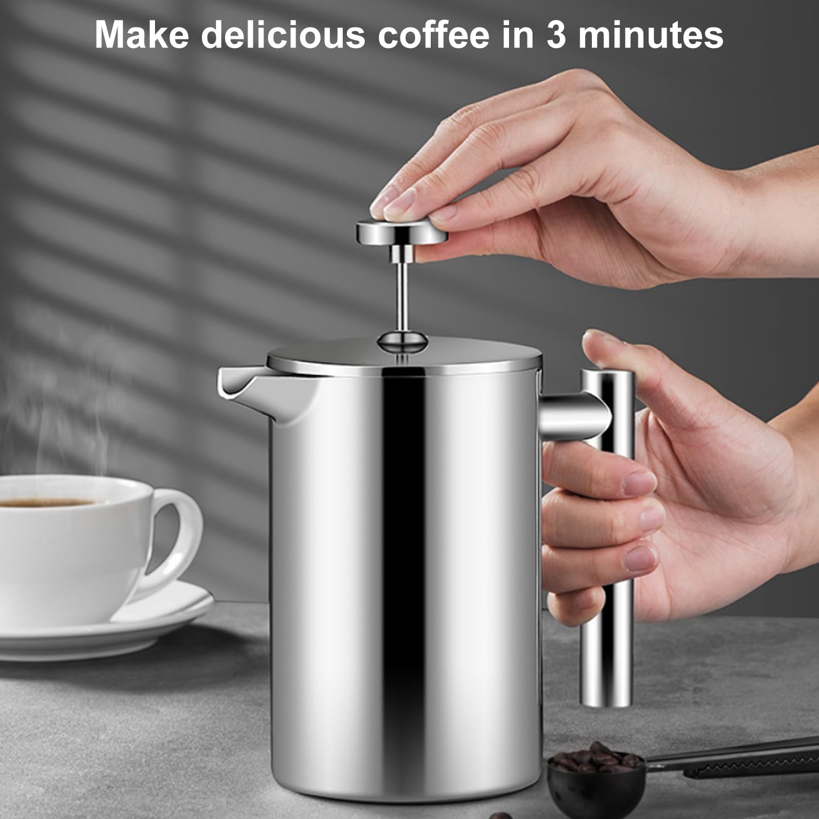 Cafetera de prensa francesa de 350 ml, cafetera de acero inoxidable 304 con aislamiento de doble pared, sistema de triple filtración para una preparación óptima, ideal para el hogar, oficina