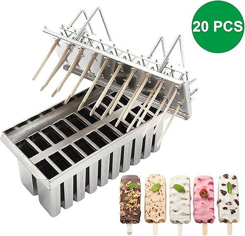 Miniatura 3 de Wixkix - Moldes de acero inoxidable para paletas comerciales, congelación rápida, barra de helado, moldes para hacer paletas de hielo (20 moldes,