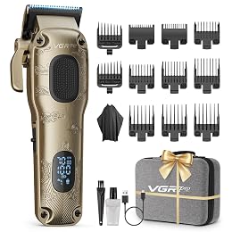 VGRPRO Hair Clippers for Men Professional, Cordless & Corded Barber Clippers for Hair Cutting with Package Case, Electric Grooming Kit for Home & Barber Use, LED Battery Display (Golden)