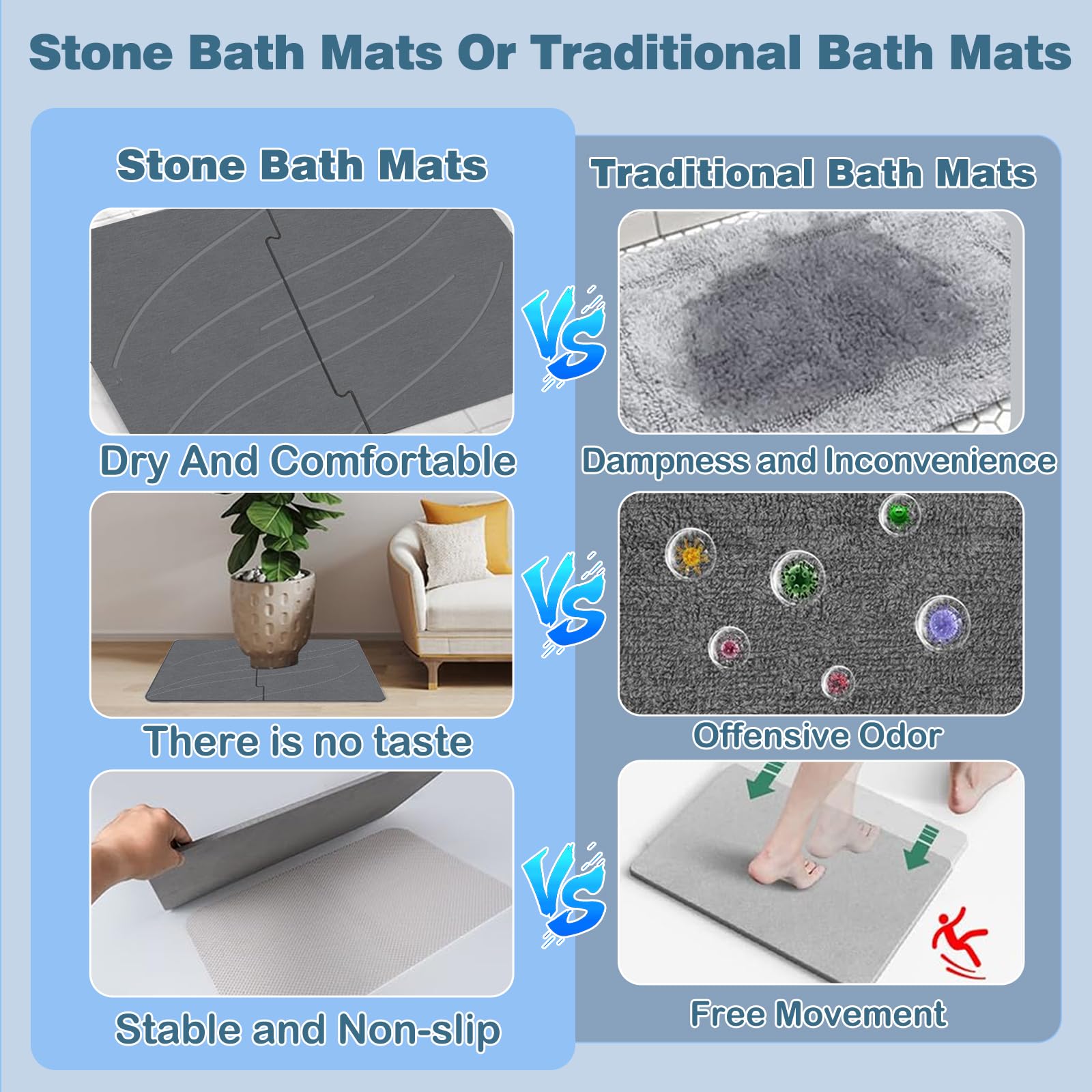 Badematte Stein, Duschvorleger Schnelltrocknend, Diatomite Stone Bath Mat, rutschfest Duschmatte, Super Saugfähig Badezimmermatte, 60 x 39 cm