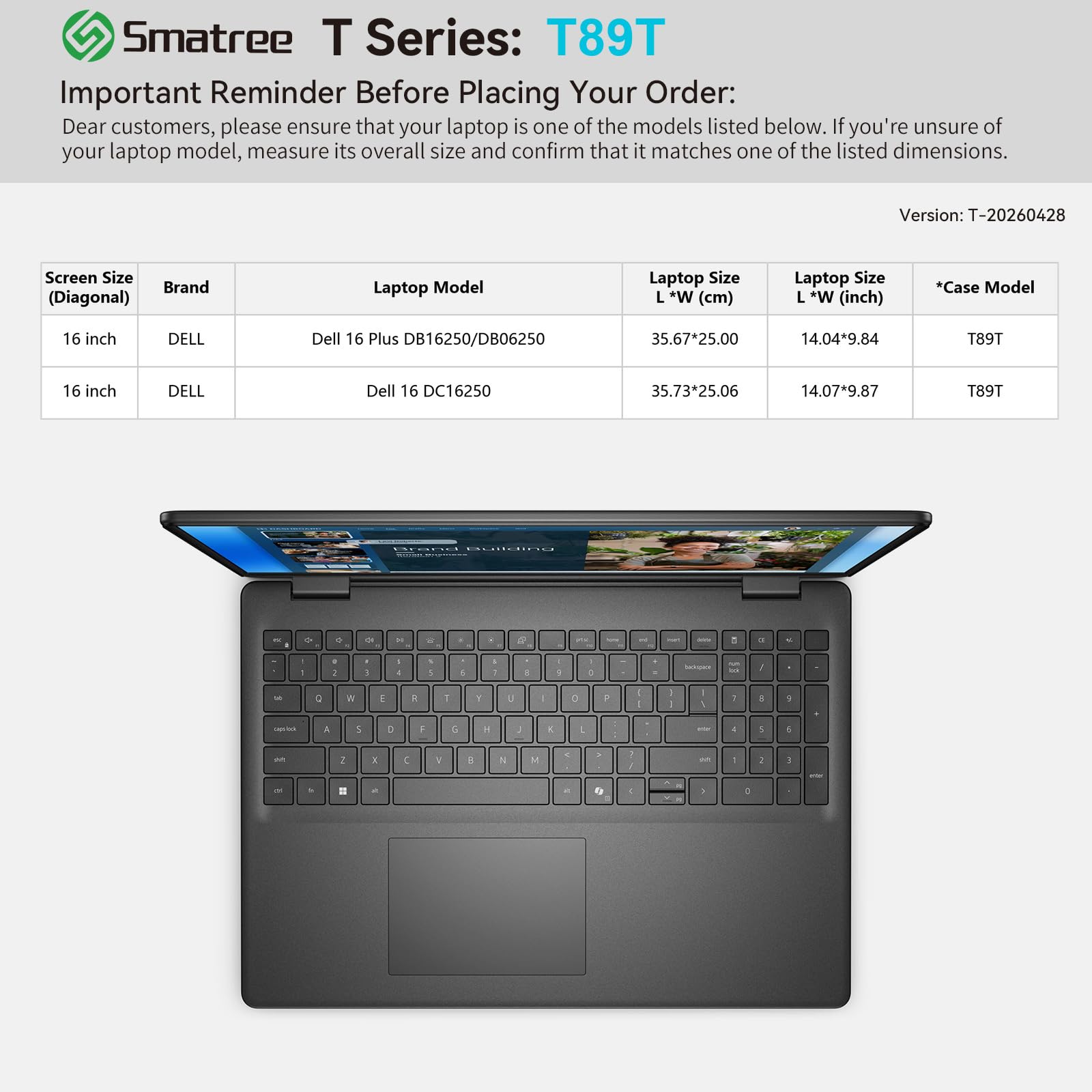 Smatree T89T - Custodia protettiva rigida per computer portatile da 16", compatibile con Dell 16 Plus Laptop-DB16250/DB06250, Dell 16 DC16250