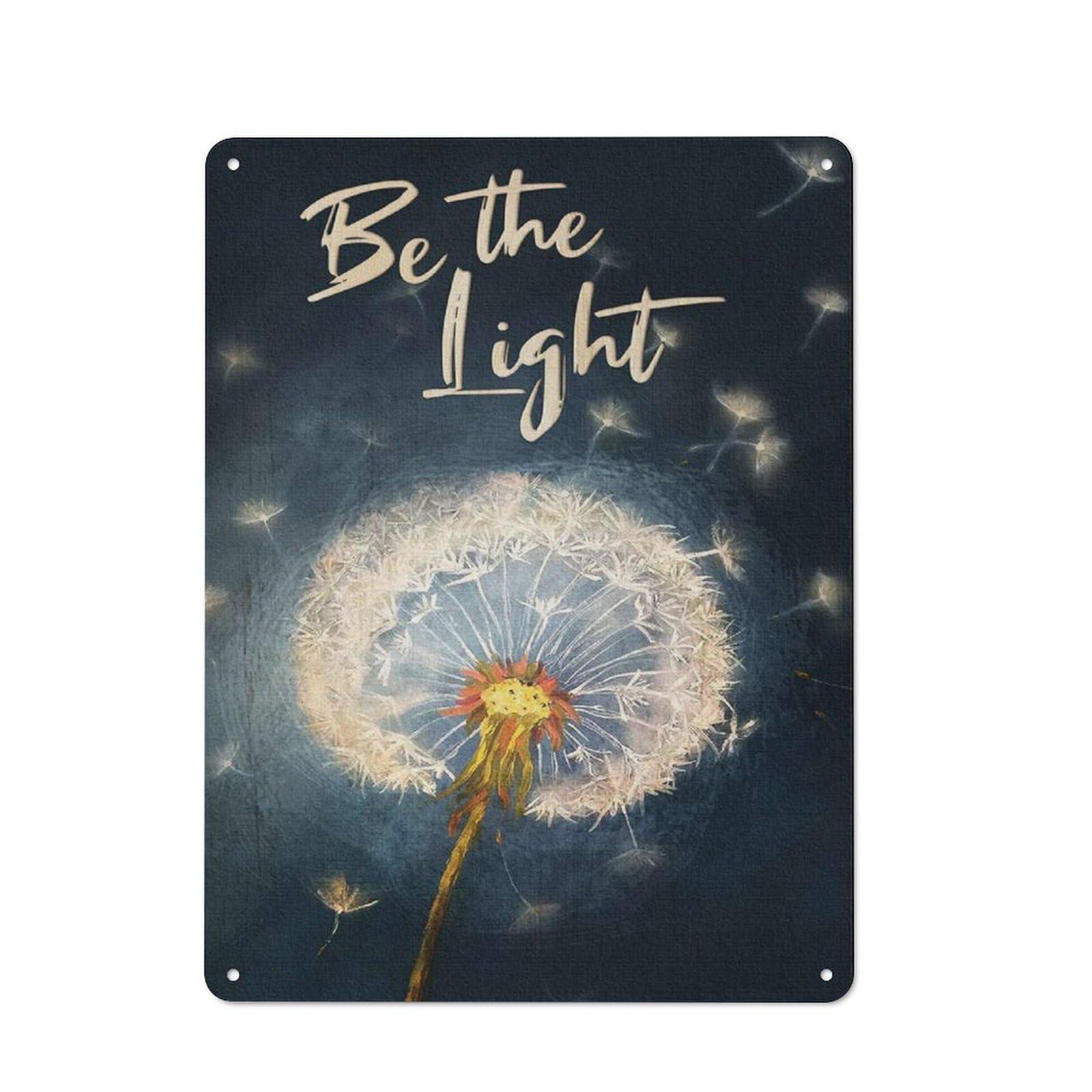 ACDOET Rustic Metal Tin Sign Dandelion Be The Light Farmhouse Wall Art for Home Garden Living Room,Bedroom,Porch Retro Wall Decor 12x16 Inch