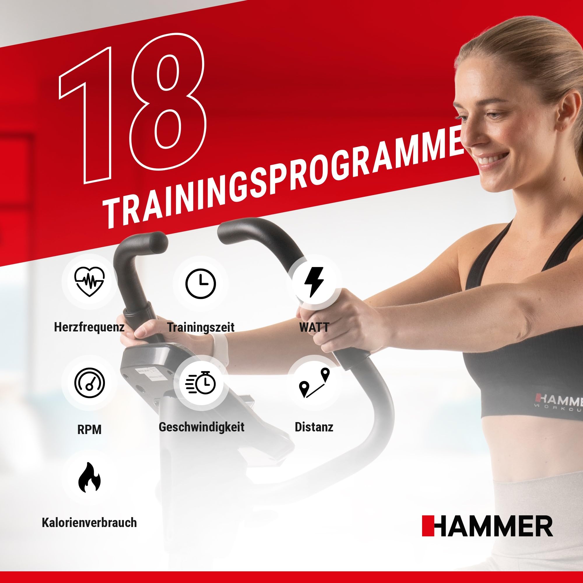 HAMMER 4862 Ergometer Cardio XT6 BT, leises Fitnessfahrrad mit tiefem Einstieg und Comfort-Sattel, 13 kg Schwungmassensystem, Bluetooth & App-Steuerung, 130 kg Benutzergewicht, 93 x 51 x 150 cm