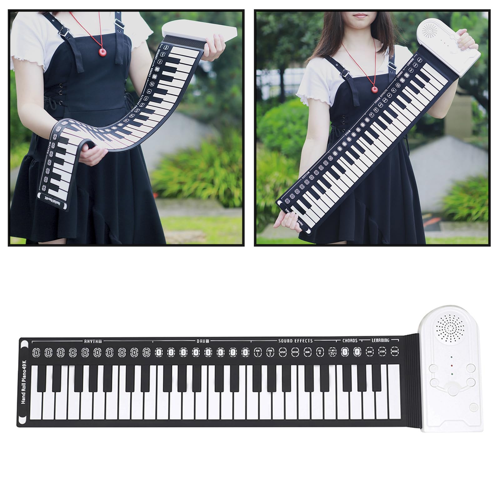 Piano portátil de 49 teclas, instrumento musical, plegable, teclado electrónico portátil para principiantes