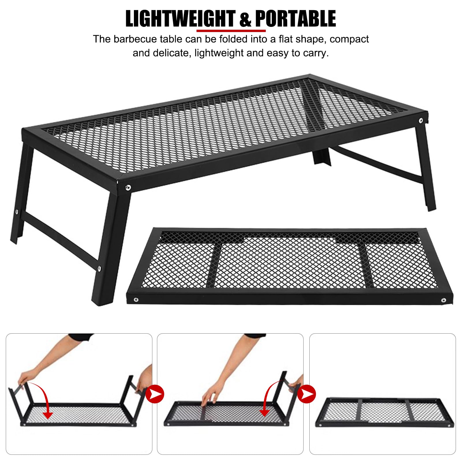 Griglia da Campeggio in Acciaio Resistente per Cottura a Fiamma Libera, Griglia da Cucina Portatile Pieghevole per Barbecue All'aperto, 55x30 Cm