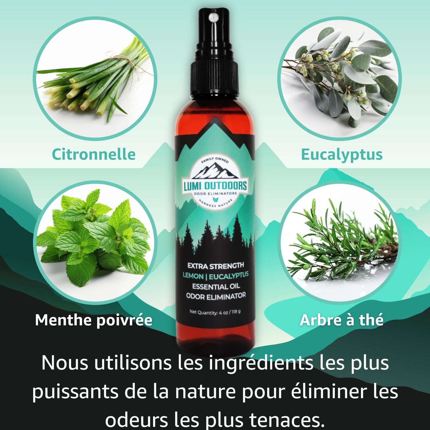 Lumi Outdoors Vaporisateur Désodorisant Chaussures Anti-Odeurs - Spray Désodorisant Naturel - Lot de 3 arômes : Citron eucalyptus, Agrumes tea tree, Lavande tea tree