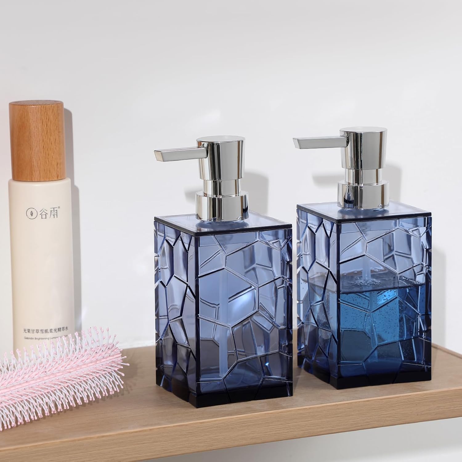 Hand Soap Dispenser, Clear Acrylic Plastic Liquid Pump Bottles Refillable Lotion Dispenser for Bathroom Decor Kitchen College Dorm, Blue - Image 5