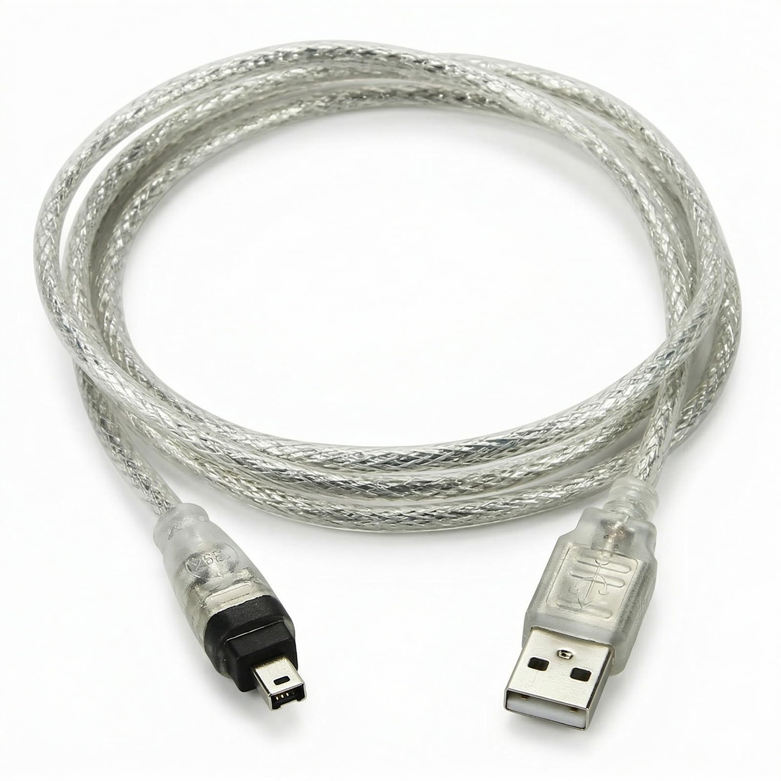 wilcractk USB-Stecker auf Kompatibel mit Firewire 4-poliger Stecker Hochgeschwindigkeits-Datenkabel Weiß Transparent für DV Kamera und Digitalgeräte