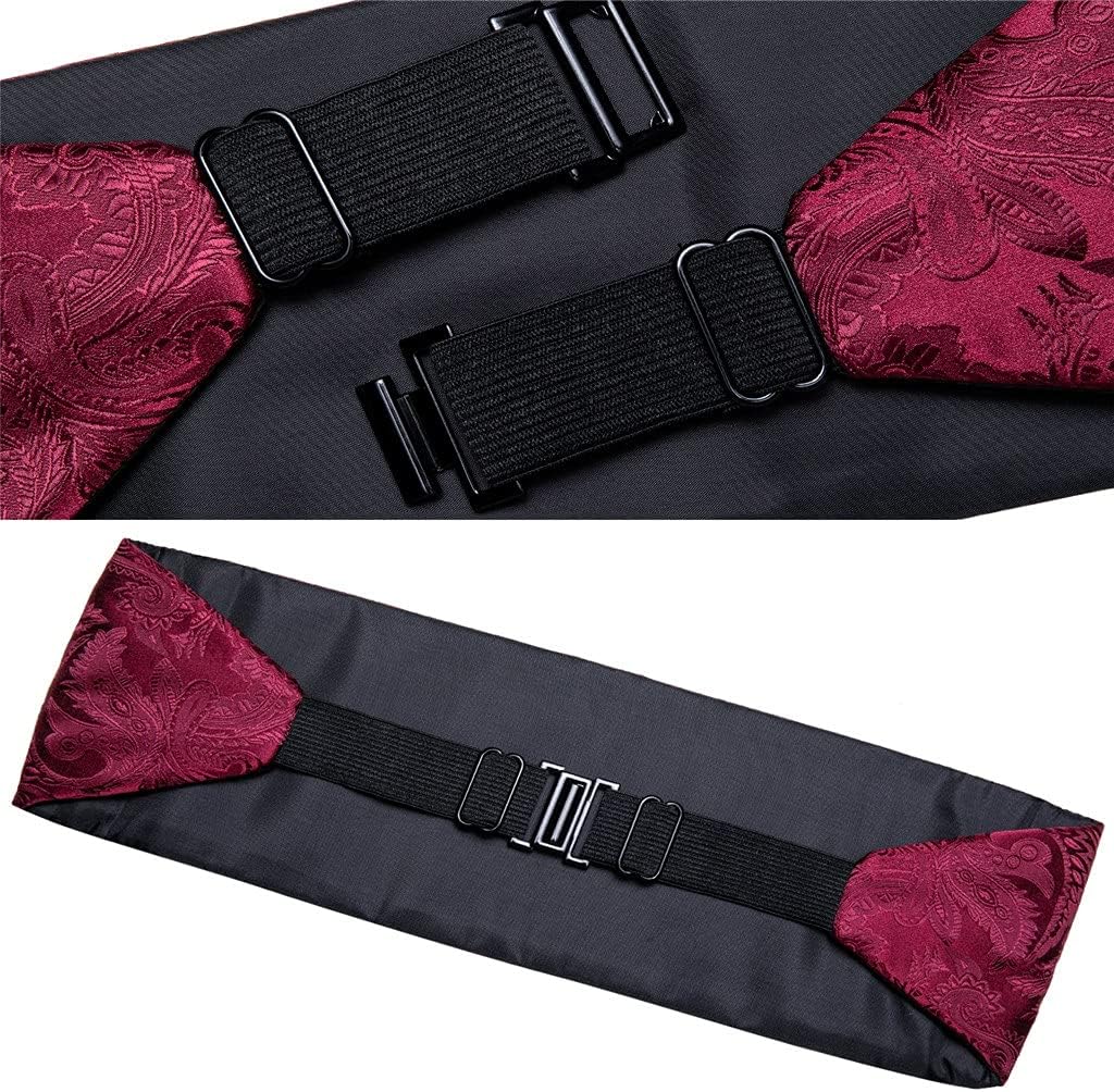 Men's Cummerbunds Silk Red Tuxedo Cummerbunds Bow Tie Pocket Square Brooch Set Men Wedding Party Waistband