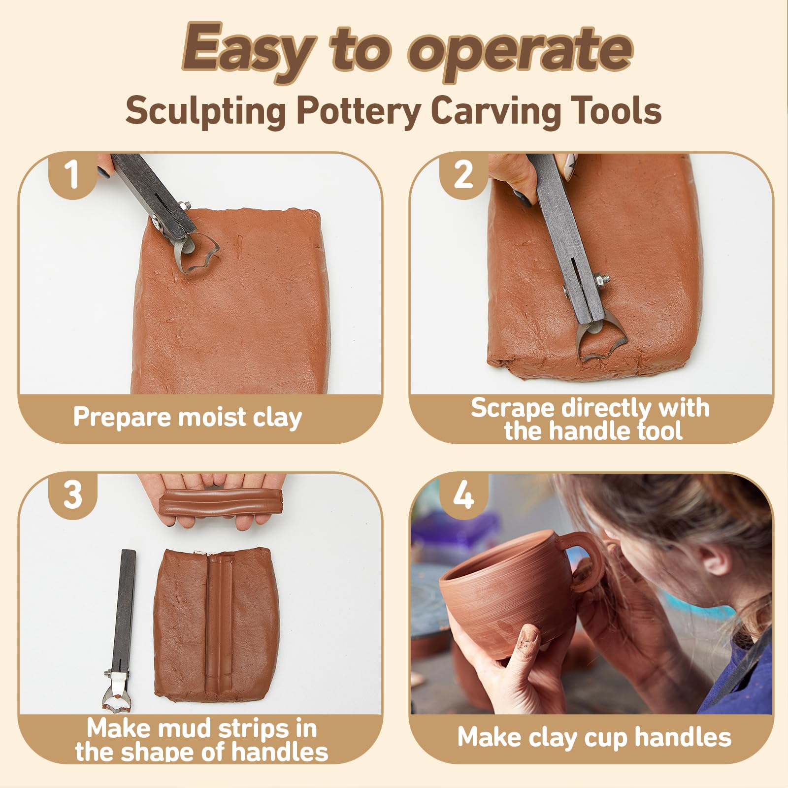 Therwen 2-Piece Pottery Clay Sculpting Tools – Stainless Steel Carving Scrapers With Wooden Handle For Ceramics - View #12