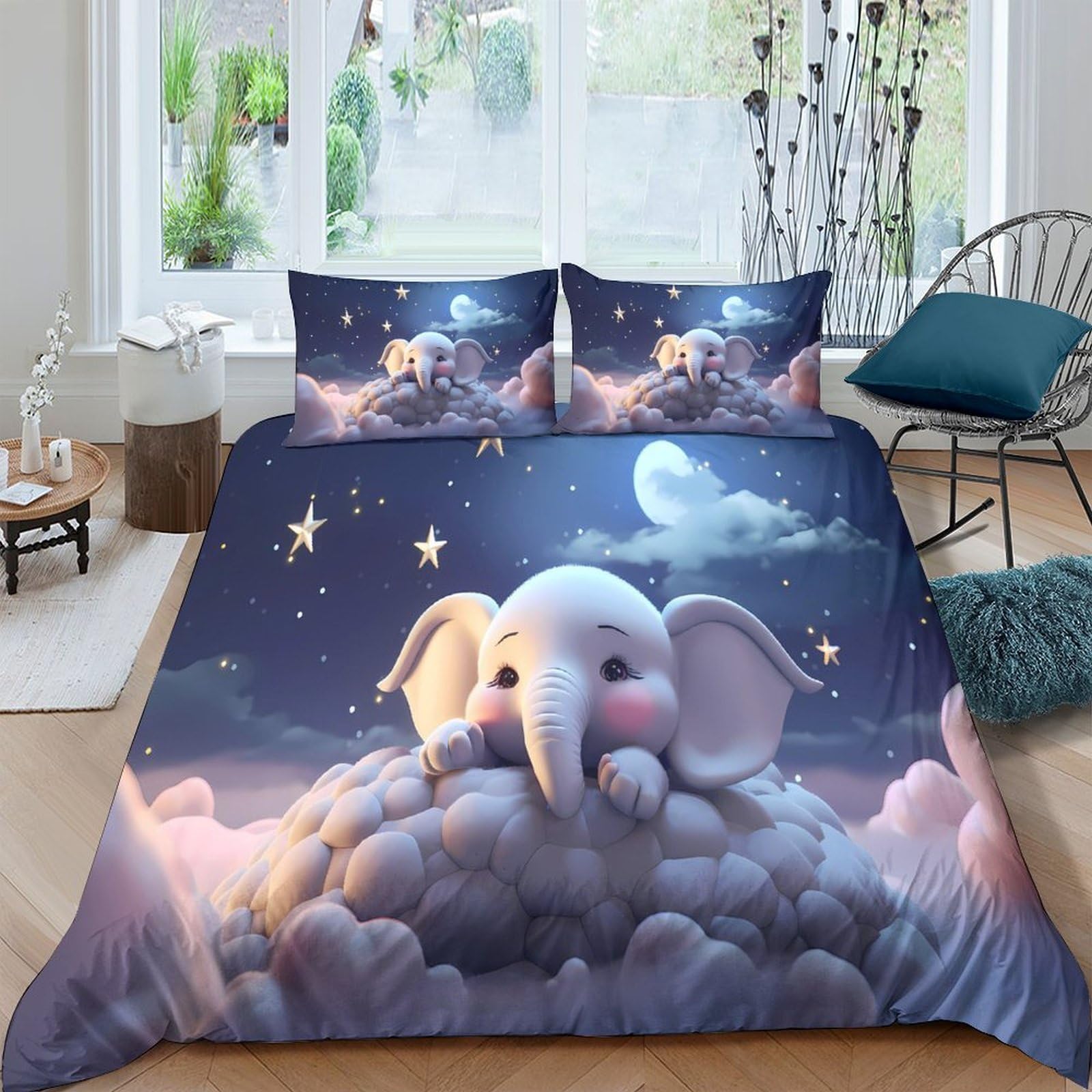 Ctjqhvkz Style-7 3D Printed Dreamy Elephant Night Sky Fitted Sheet Microfiber Soft Bed Sheet For Bedroom Dorm Decoration Protection Single（135X200cm）