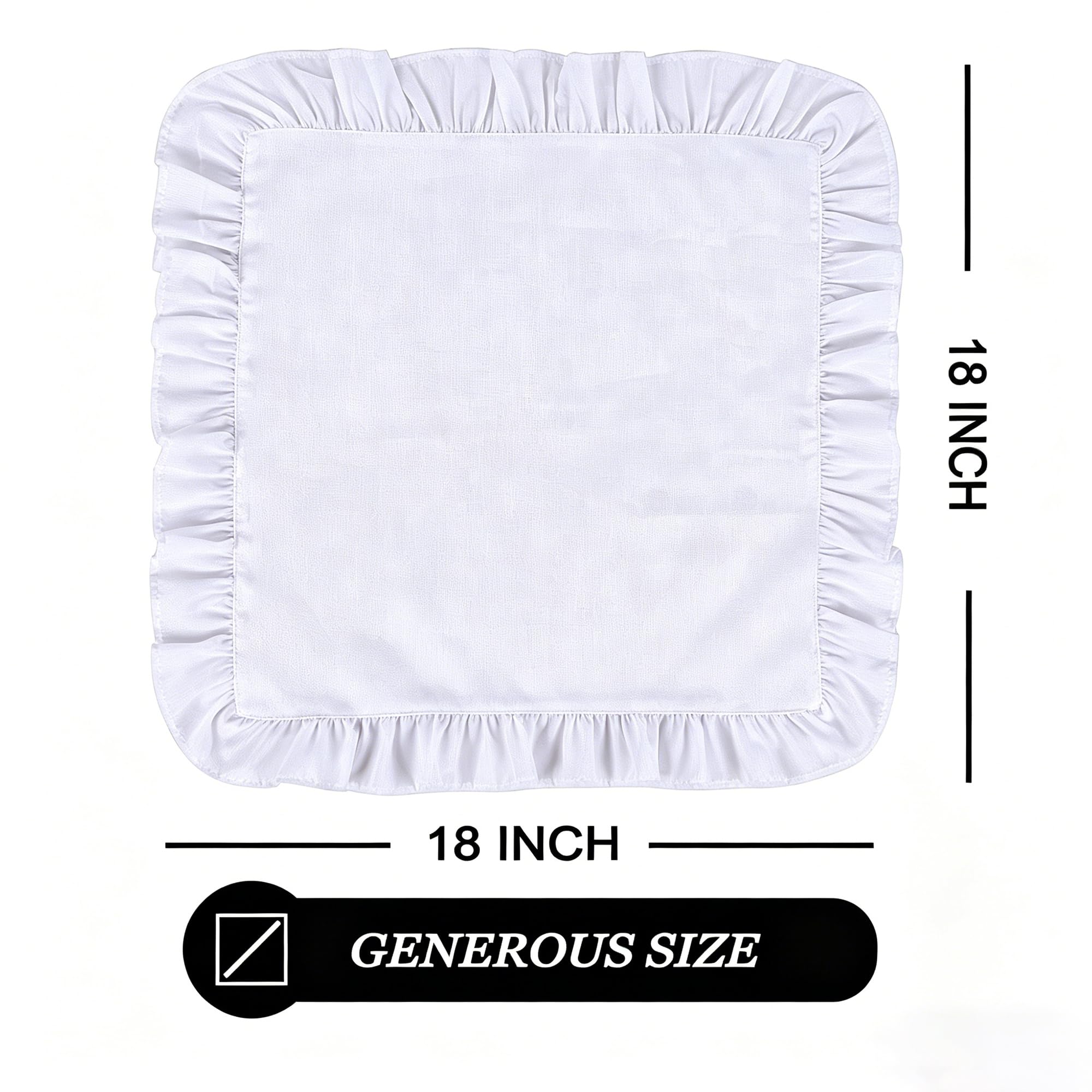 Juego de 4 servilletas de lino y algodón con volantes, 45,7 x 45,7 cm, para primavera, vacaciones, tela lavable y hecha a mano (blanco)