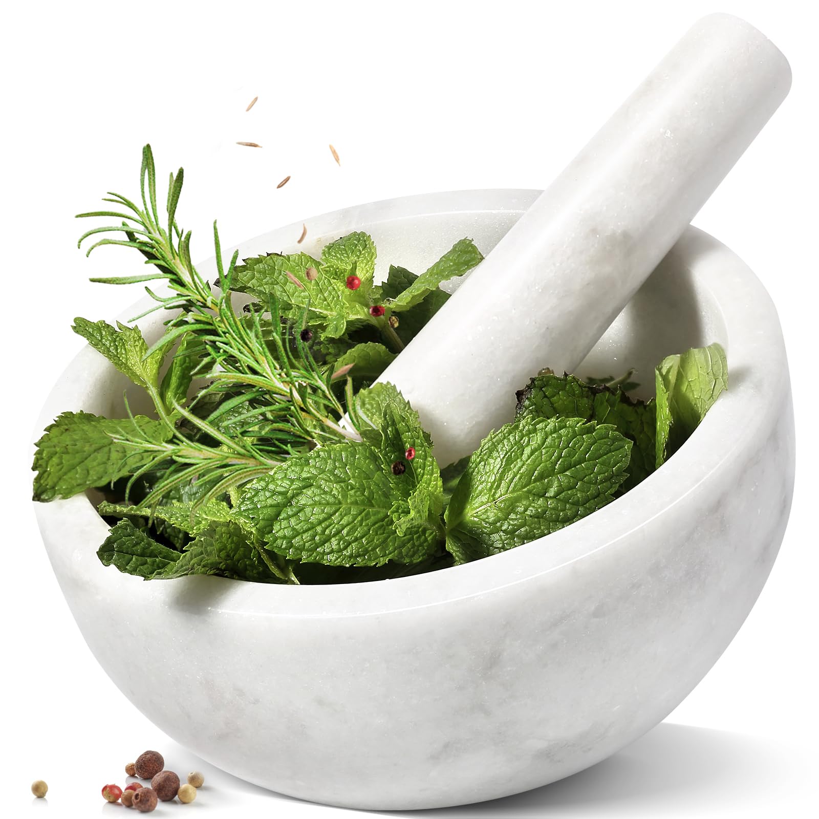 Koville Marble Mortar and Pestle Set, 7"-4 Cups Grinder Bowl for Guacamole, Salsa, Pill Crusher, Spice, Herb, Garlic, Nut, Heavy Duty Grinder for Kitchen(Namib Fantasy)