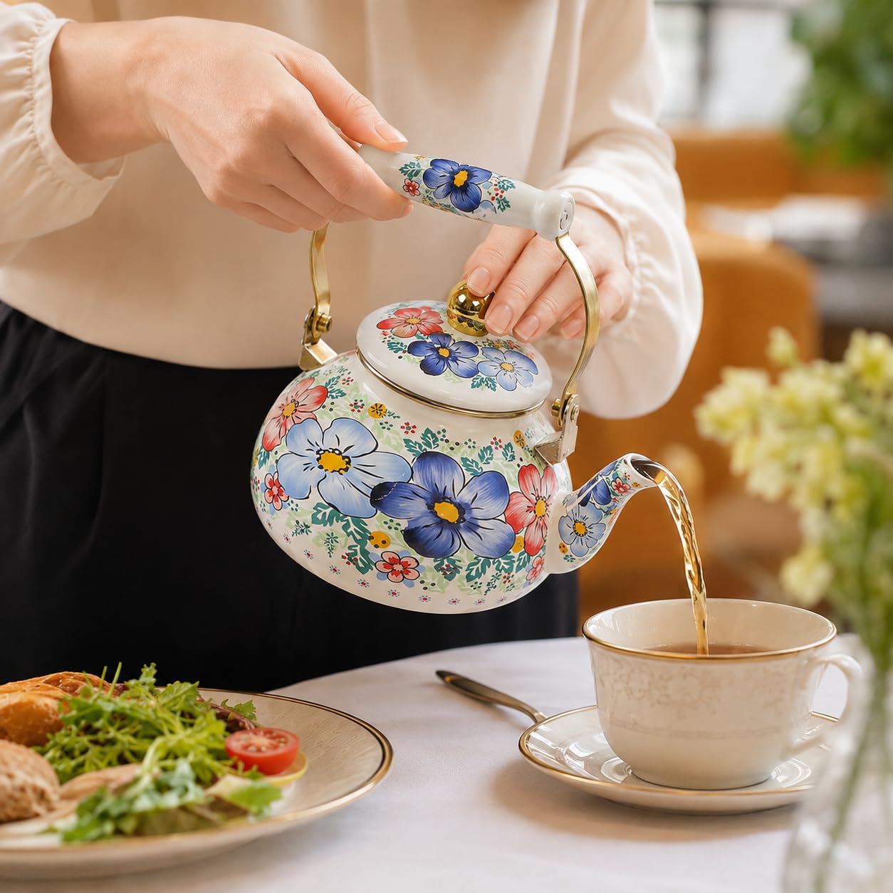 Floral Enamel Tea Kettle - Classic Design -7