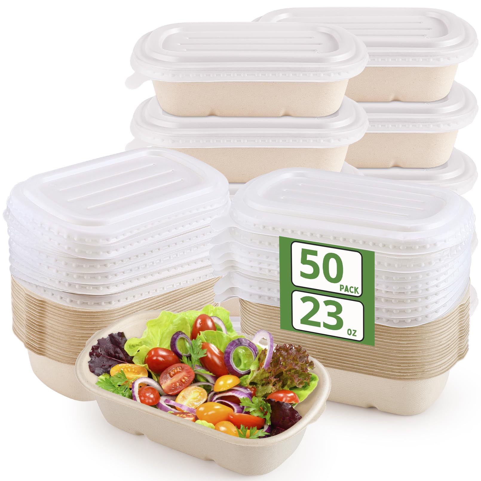 Lot de 50 bols en papier kraft avec couvercle - 700 ml - Bols en carton marron à emporter - Boîte en papier kraft réutilisable - Pour les repas à emporter, le travail, les voyages