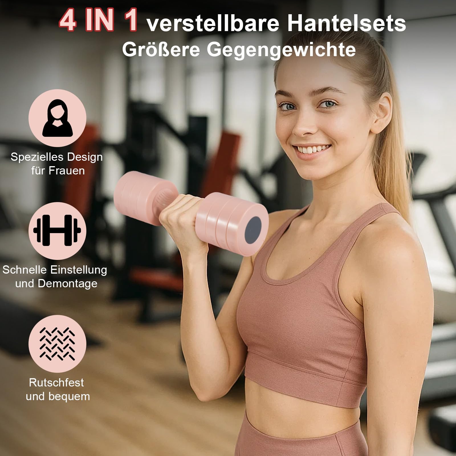 Hantelset für Frauen, verstellbar, 4-in-1-Gewichte, Hantelpaar, jeweils 1 kg/1,5 kg/2 kg/2,5 kg, Freihanteln für das Heimfitnessstudio, Handgewichte für das Krafttraining
