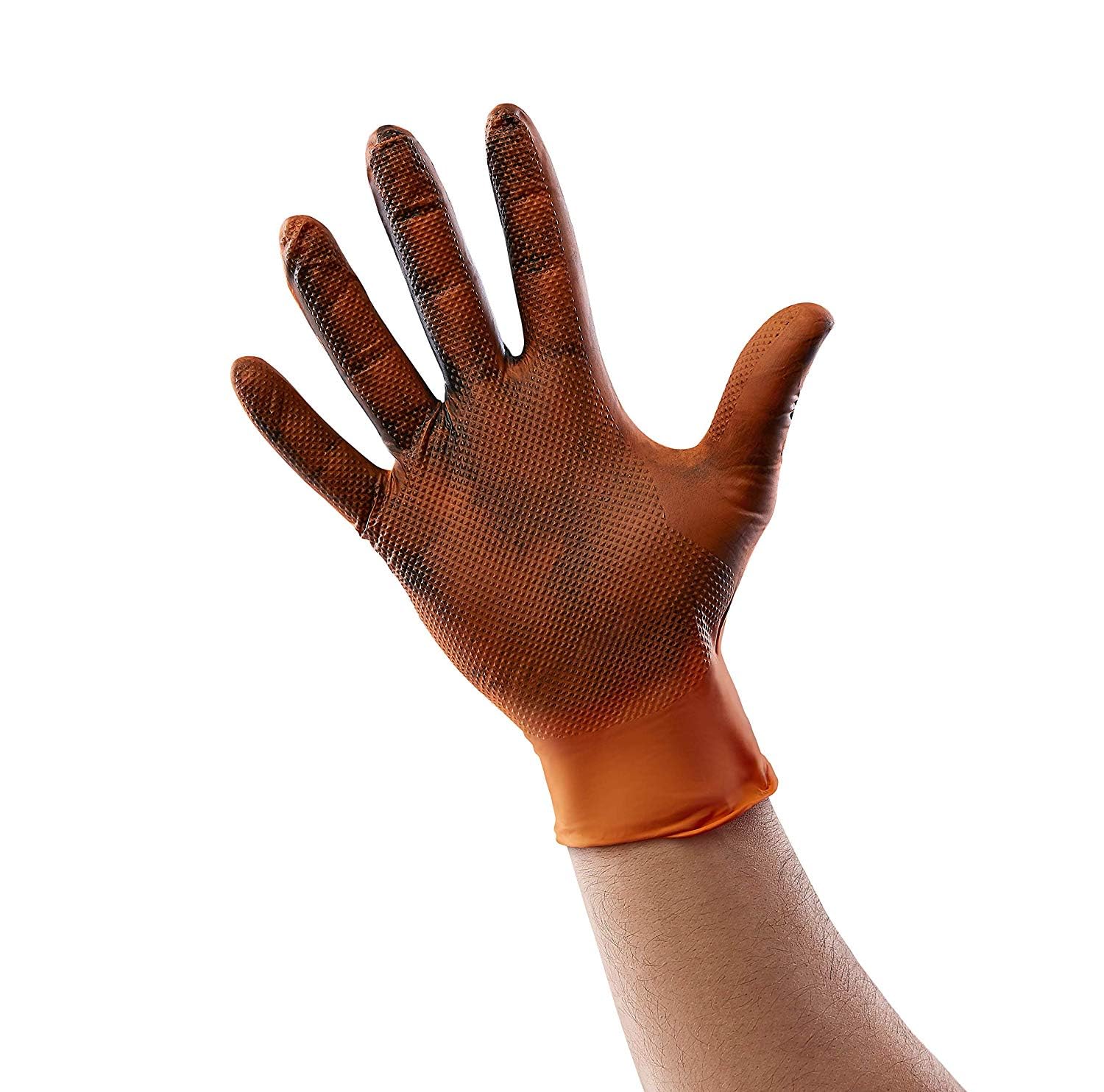 Venom Steel Guantes de nitrilo de agarre máximo, 8 mm de grosor, textura de diamante elevada para agarre, resistente a pinchazos y roturas, naranja de alta visibilidad, talla única (100 unidades)
