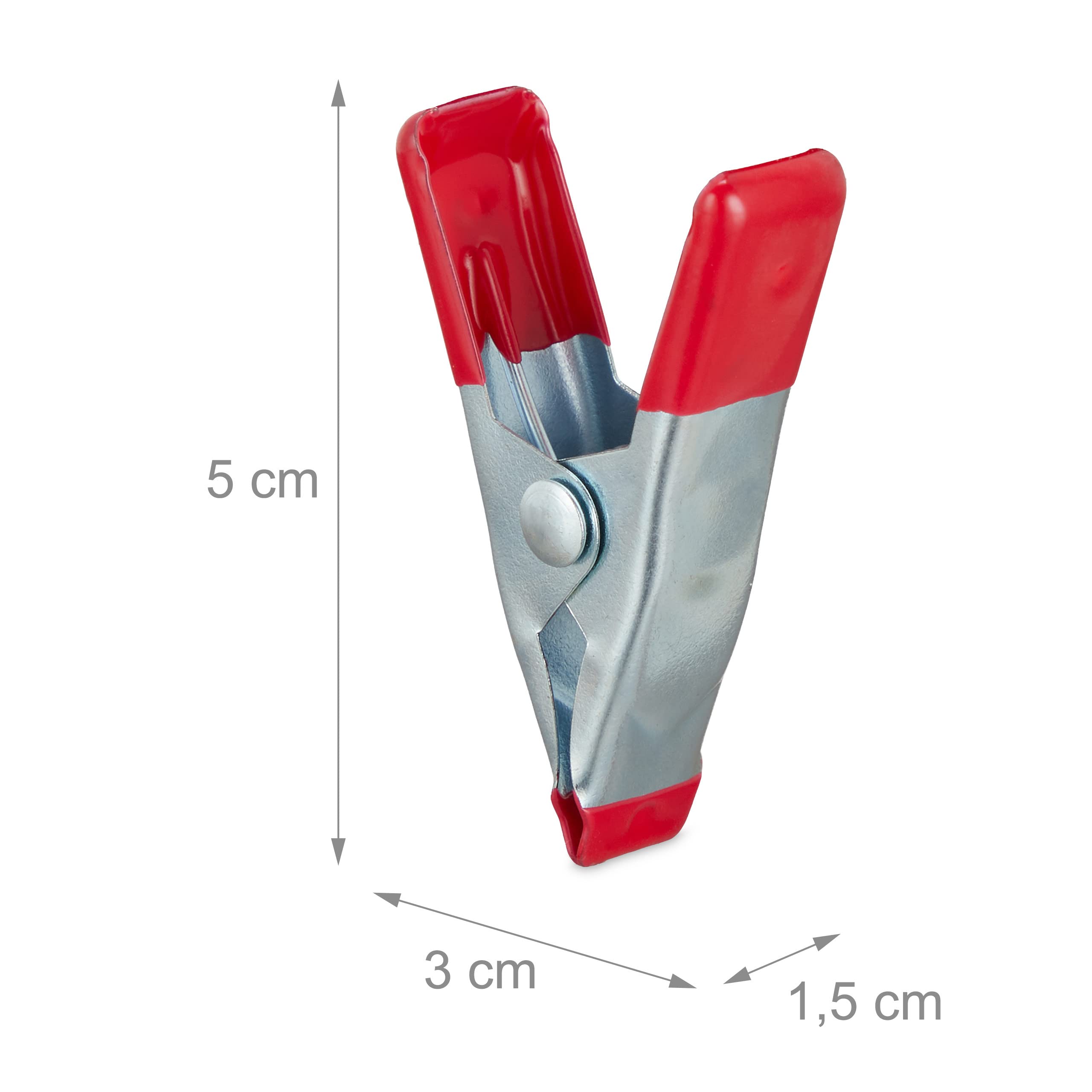 Relaxdays Maxi Set da 36 Morsetti a Molla, 20mm, Pinze per DIY, Fai da Te, Falegnami, Metallo, Mollette Piccole, Rosso