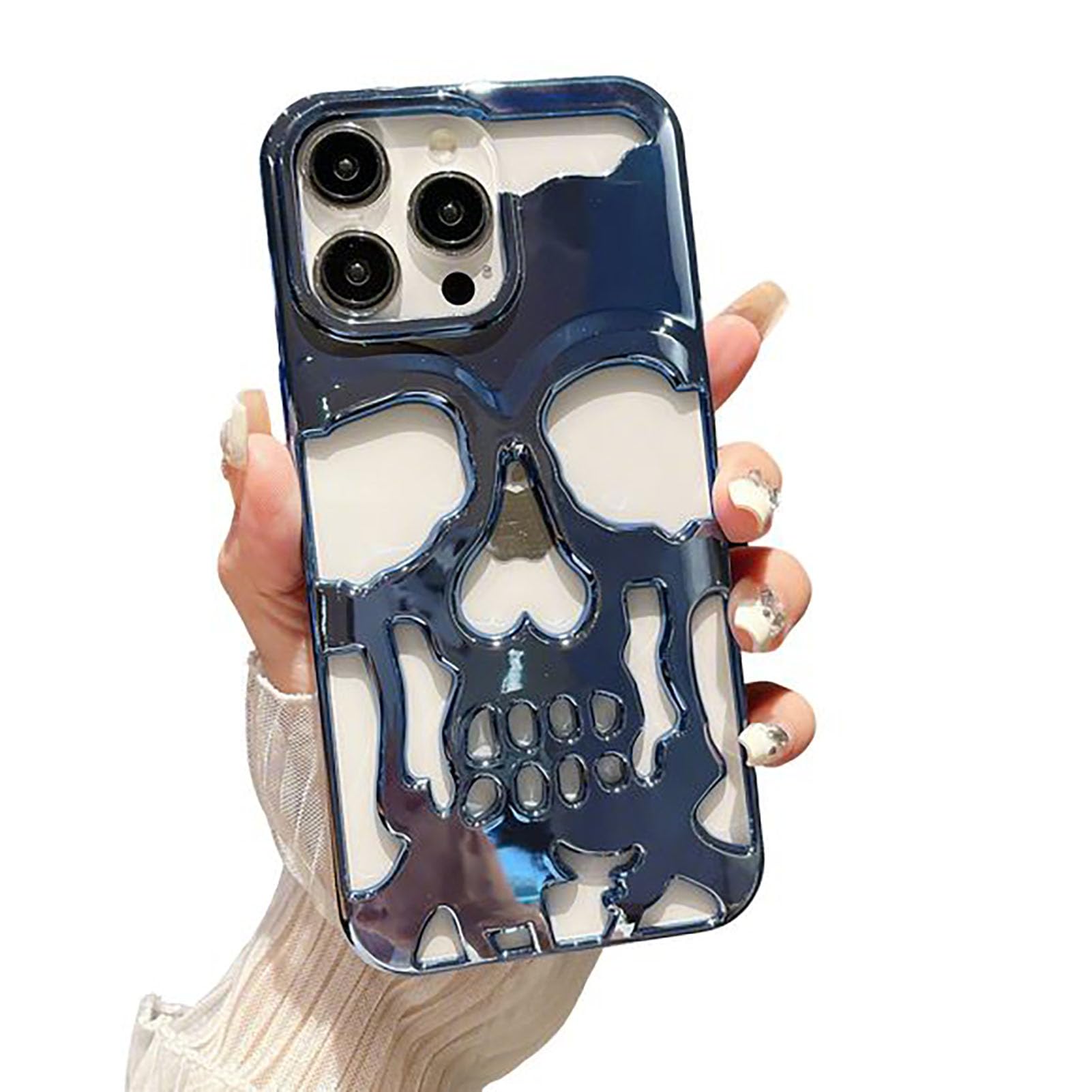 Yesunktt Skull Design for iPhone 14 Pro Max Case Hollow-Out Ventilation Cover Creative Gothic Skeleton Pattern Slim Lightweight Protective Phone Shell