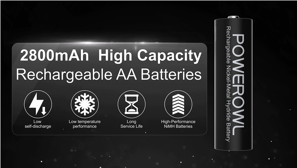 Powerowl 2800 mAh AA-batterij, oplaadbare batterij, lage zelfontlading, 1200 cycli, oplaadbare Ni-MH batterijen, 1,2 V… - Afbeelding 8