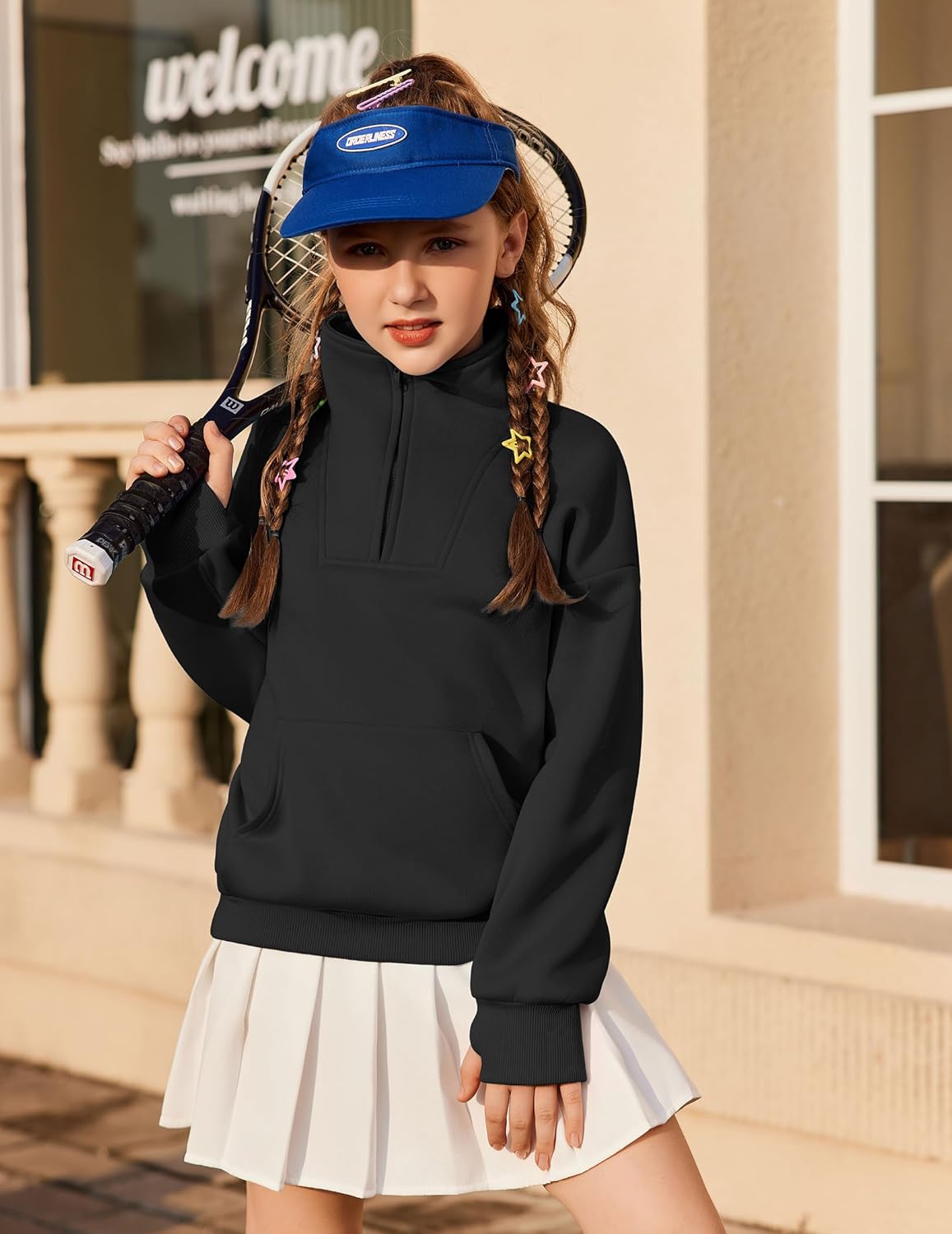 Zaclotre Girls Sweatsuit 2 Piece Outfits Fall Winter Fleece Half Zip Thumb Hole Sweatshirts and Sweatpants Joggers Set - Image 5