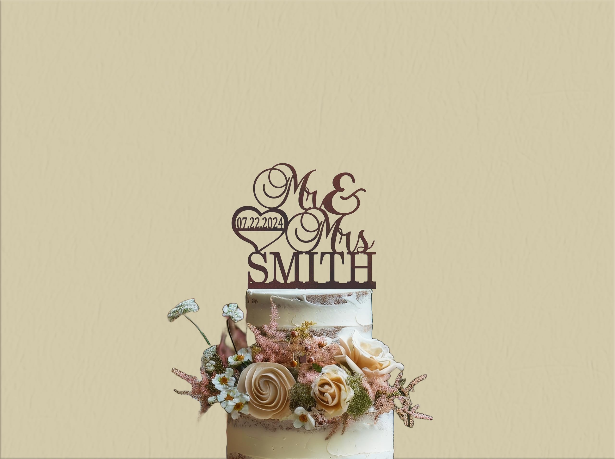 Mr and Mrs Cake Topper for wedding, Last name and date topper, Personalized cake topper, rustic toppers for cake, Wooden Bride & Groom Mr Mrs Heart Customized Wedding topper