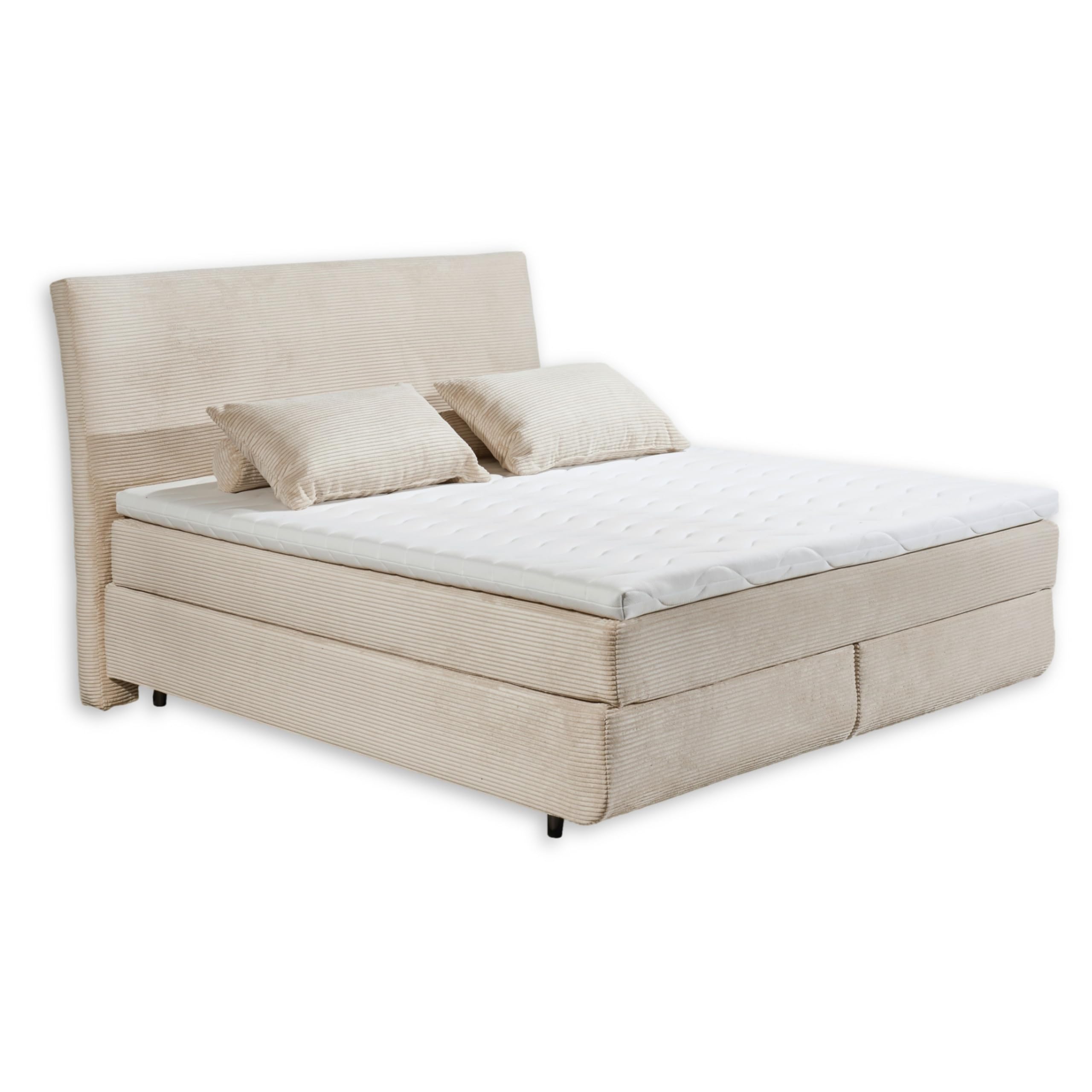Stella Trading Marbella Boxspringbett 6 – Cord-Optik, Cream, 185 x 126 x 216 cm