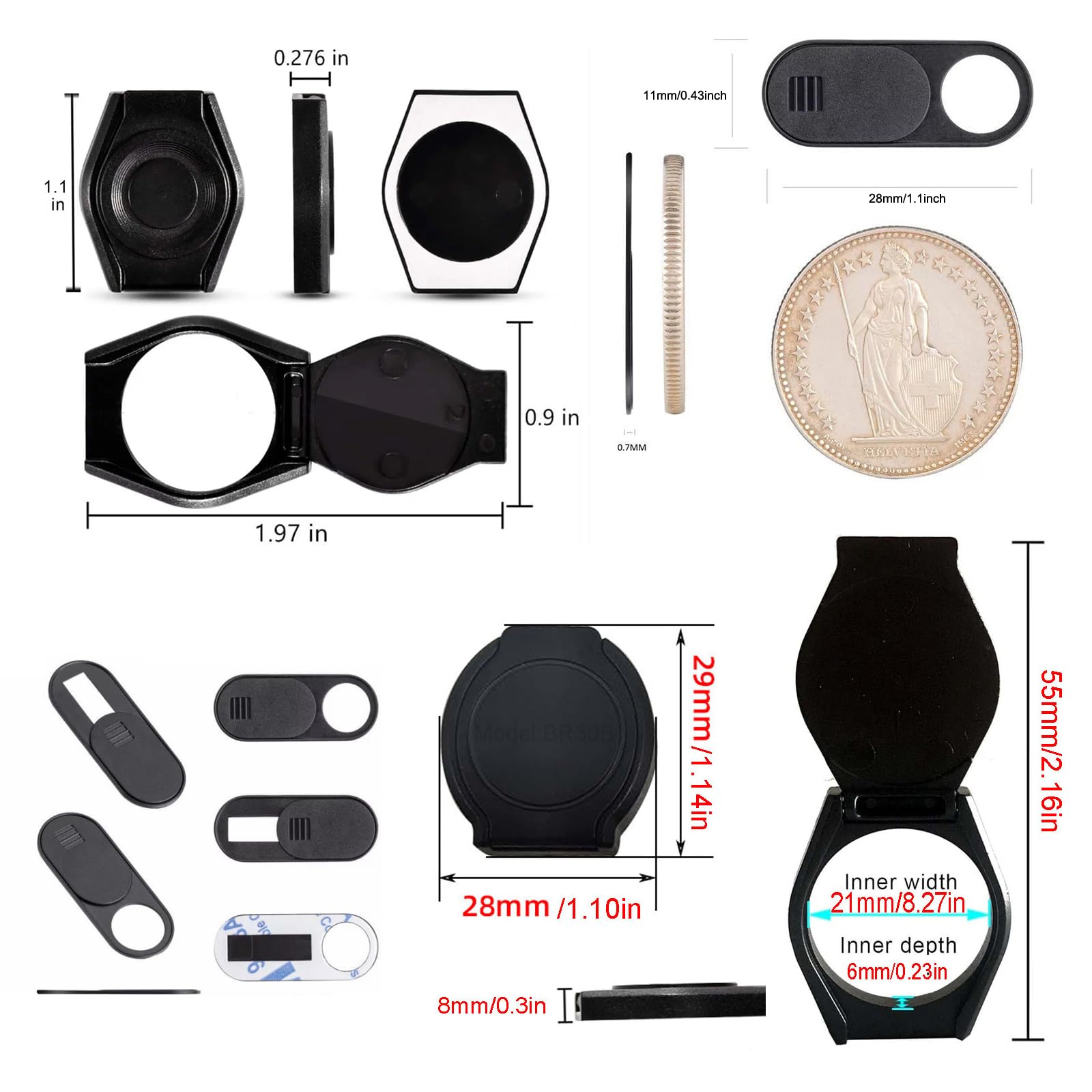 Paquete de 6 cubiertas para lente de cámara web, tapa de obturador de cámara USB, adhesiva, interruptor de privacidad abatible y deslizante, bloqueador de capó para Logitech HD Pro, iPad,