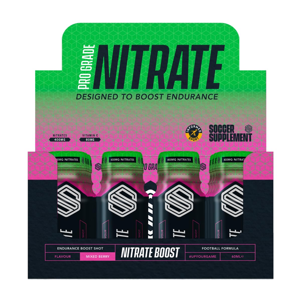 SOCCER SUPPLEMENT Nitrate Endurance Boost Shot - - 400mg Nitrates, Formulated to Increase Endurance Levels, 12 x 60ml Shots, Informed Sport Tested