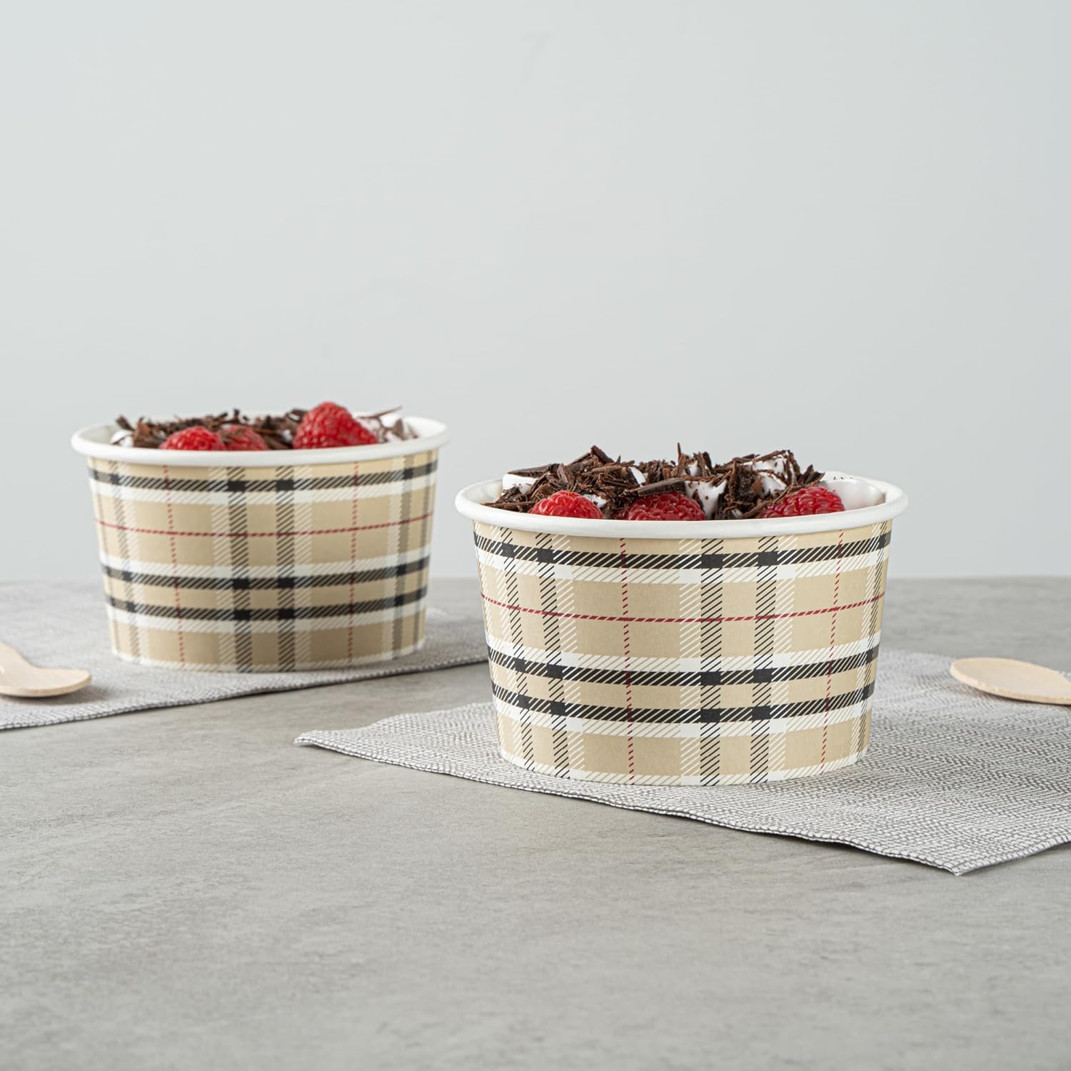 Restaurantware Coppetta 12 Ounce Dessert Cups, 200 Disposable Ice Cream Cups - Lids Sold Separately, Sturdy, Plaid Paper FroYo Bowls, For Hot And Cold Foods, Perfect For Gelato Or Mousse - Image 4