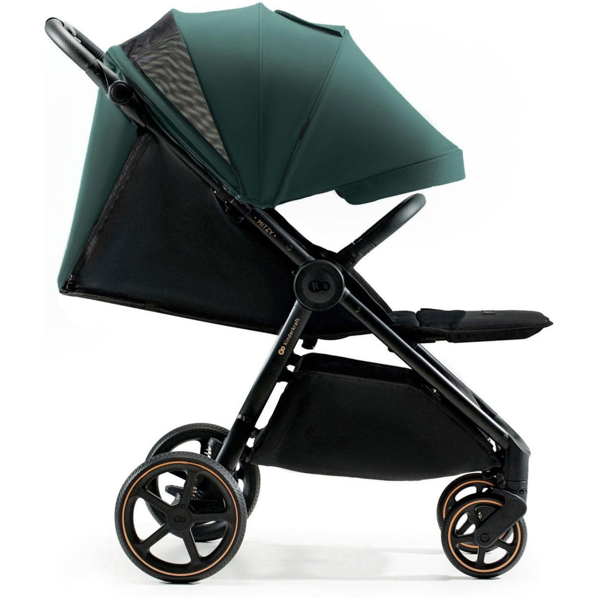 Kinderkraft Mitzy Buggy - Cochecito reclinable de hasta 22 kg, ligero, fácilmente plegable, respaldo y reposapiés ajustables, posición tumbada, ideal para viajes, color verde