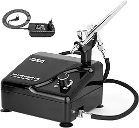 TIMBERTECH Kit De Aerógrafo Profissional Com Compressor Multifuncional As-207K, Dupla Ação Para Tatuagem, Modelagem Artística, Decoração Bolos, Pintura Unhas E Design Automotivo