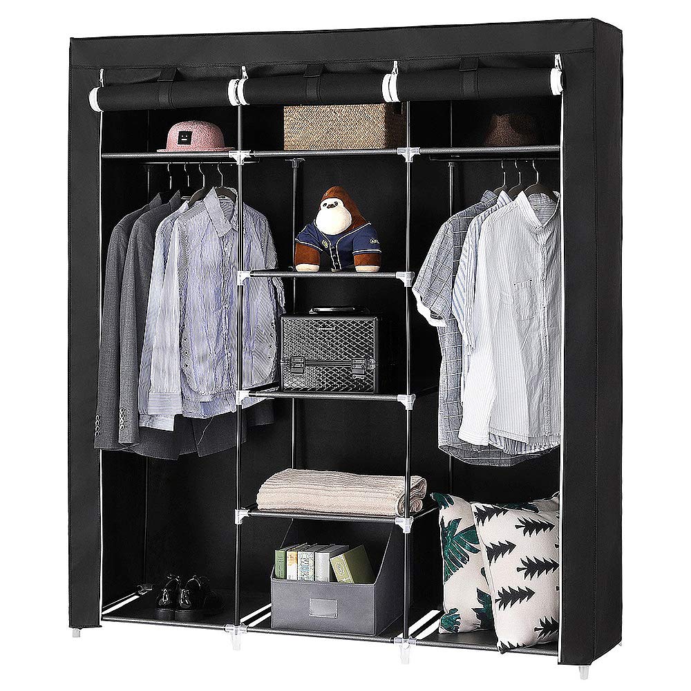 HUOLE Armoire de Rangement Pliable en Tissu Pliant,Cadre métallique,XL penderie de Chambre DIY intérieur,Garde-Robe Placard Camping,Penderie Dressing Textile en Tissu Intissé,175 * 150 * 45cm- Noir