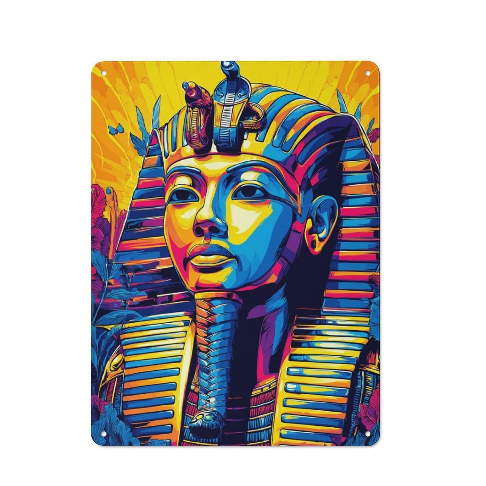 Junmoney Colorful Egyptian Pharaoh Illustration Retro Metal Wall Decor 40X30cm, Tin Wall Sign For Home, Shop, Pub Or Studio Wall, Personal Accent For Everyday Walls