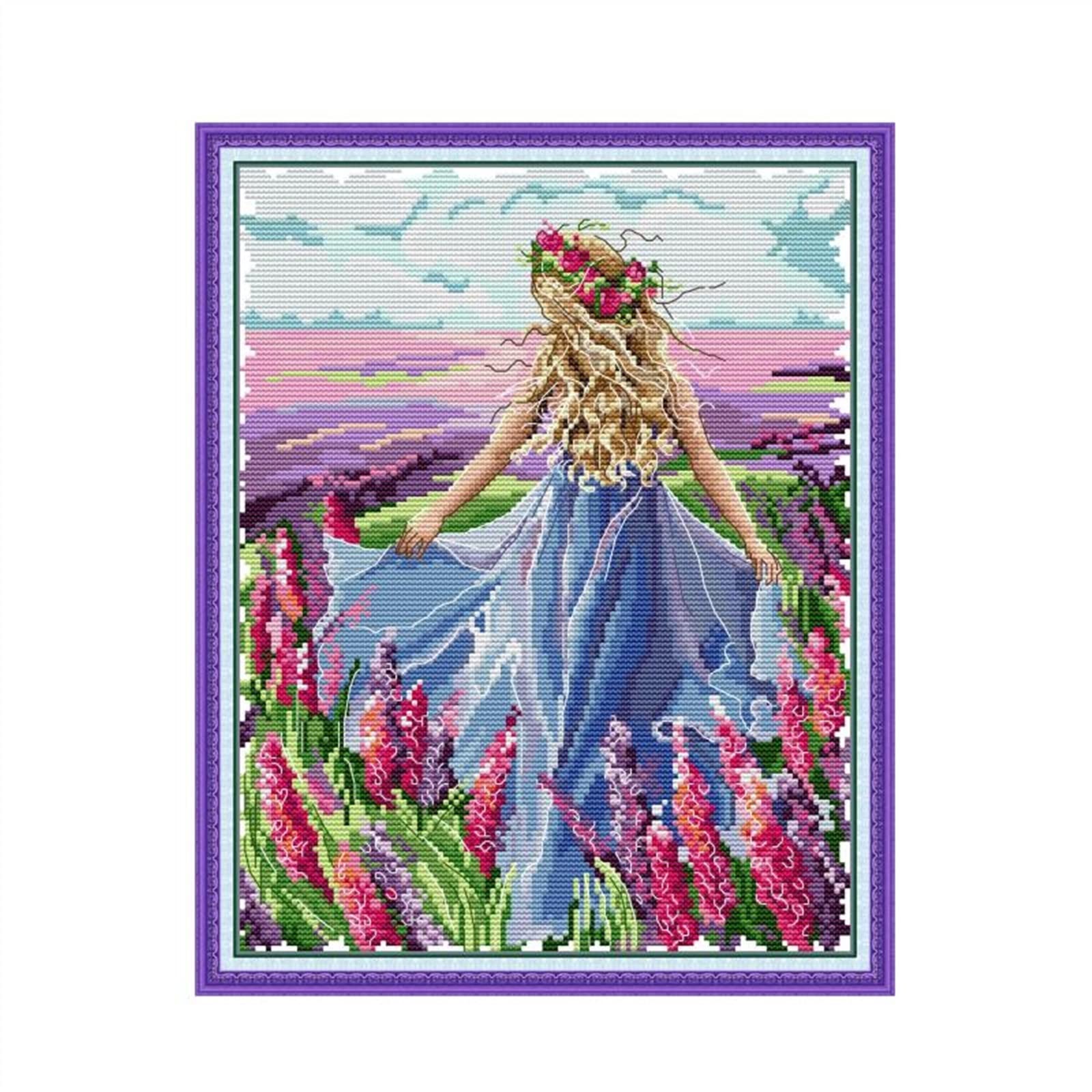 Kit point de croix lavande fille 14ct avec toile de broderie blanche
