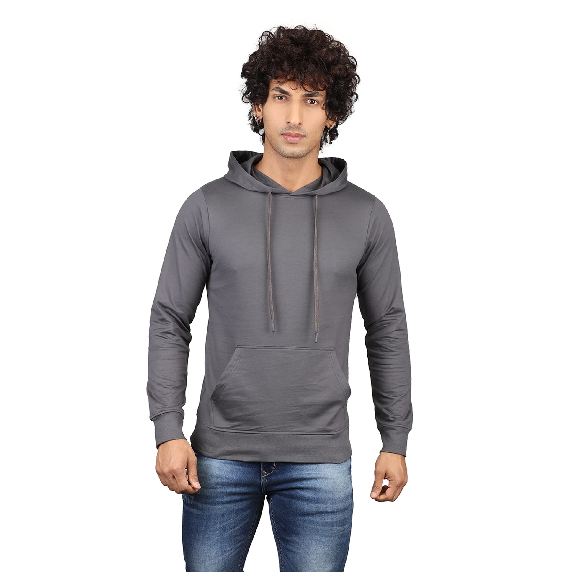 ZUMens 100% Cotton Full Sleeve Solid Looper Hooded Neck Sweatshirt