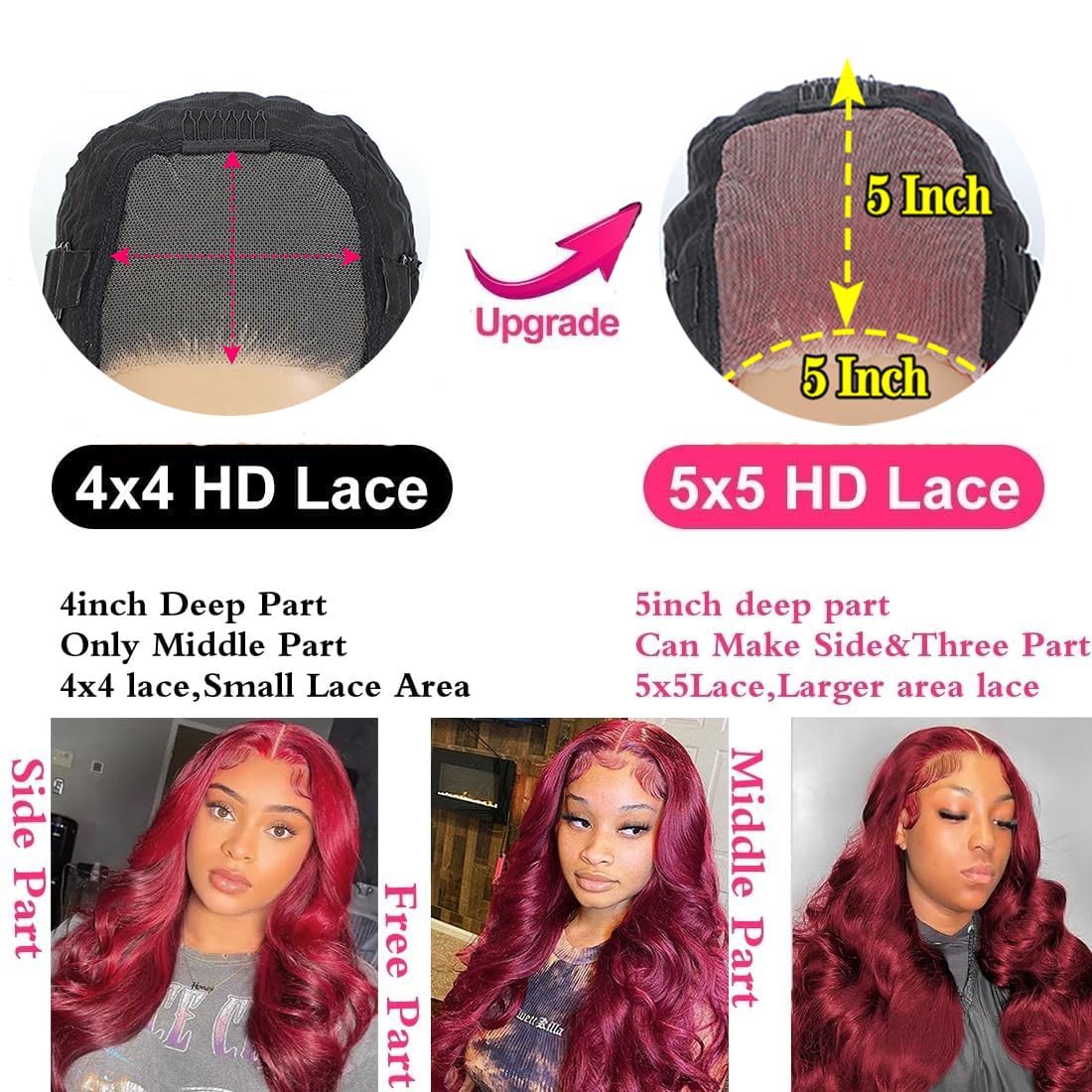 Wear and Go Glueless Wigs Human Hair Pre Plucked Pre Cut for Beginners 99j Burgundy Lace Front Wigs Human Hair Upgraded No Glue 5x5 HD Body Wave Lace Closure Wigs Human Hair for Women 24 Inch