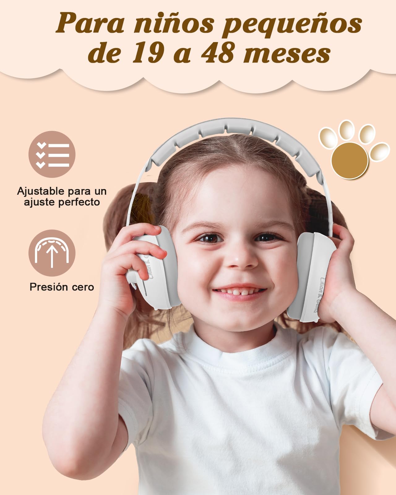 Lilian&Gema 2 en 1 Cascos Bebe Antiruido-Protectores auditivos para bebés，Diadema Ajustable, Antideslizante y sin Presión.Protección auditiva ideal para bebés de hasta 48 meses de edad