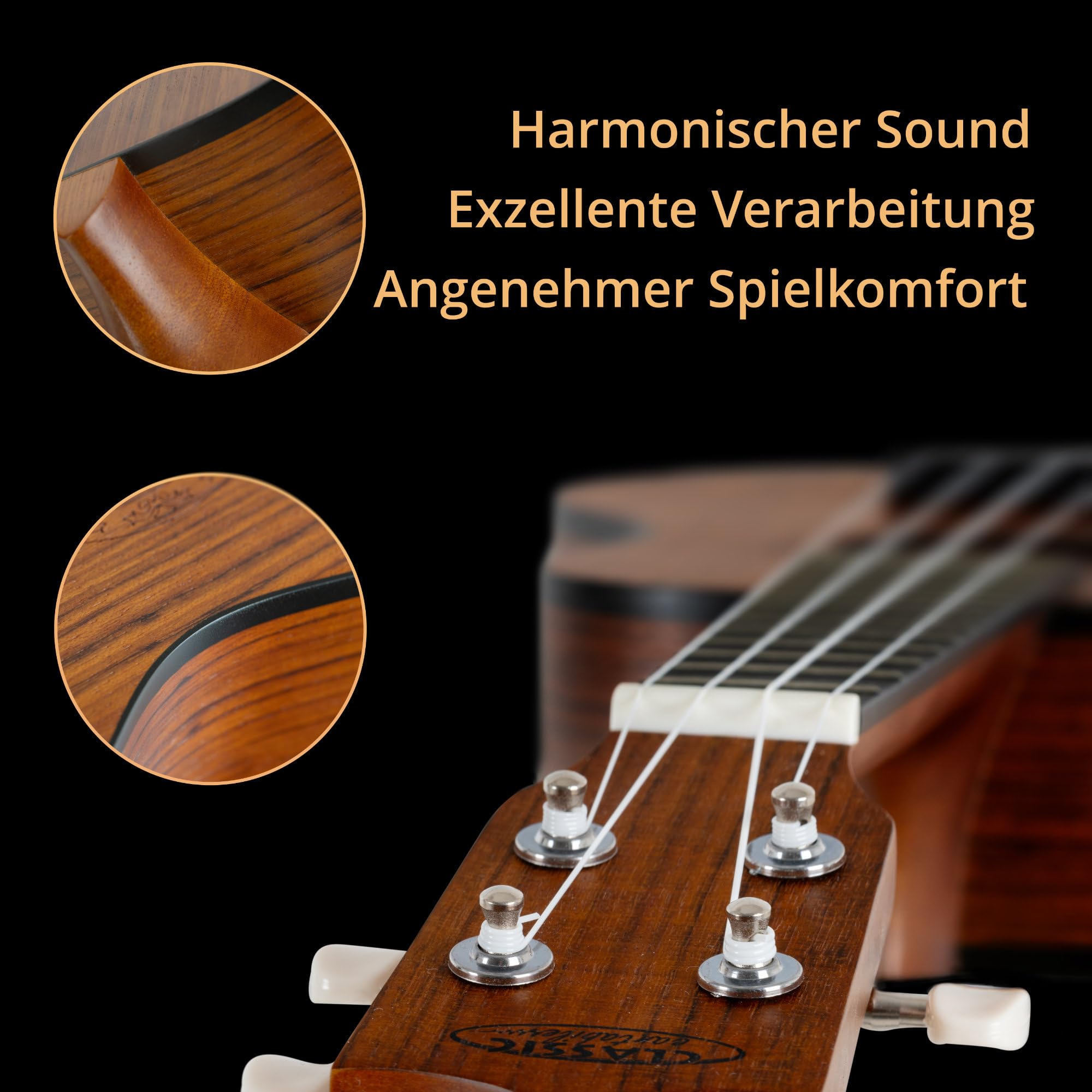 Classic Cantabile Sopran Ukulele Walnuss Set inkl. Lernheft und Tasche