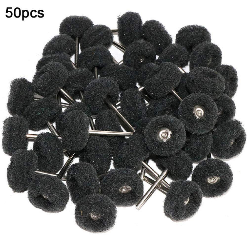 Juego de 50 mini cepillos para estropajo, rueda abrasiva, fibra de nailon, cabezal de lijado, pulido de 25 mm de diámetro, color negro, 50 unidades