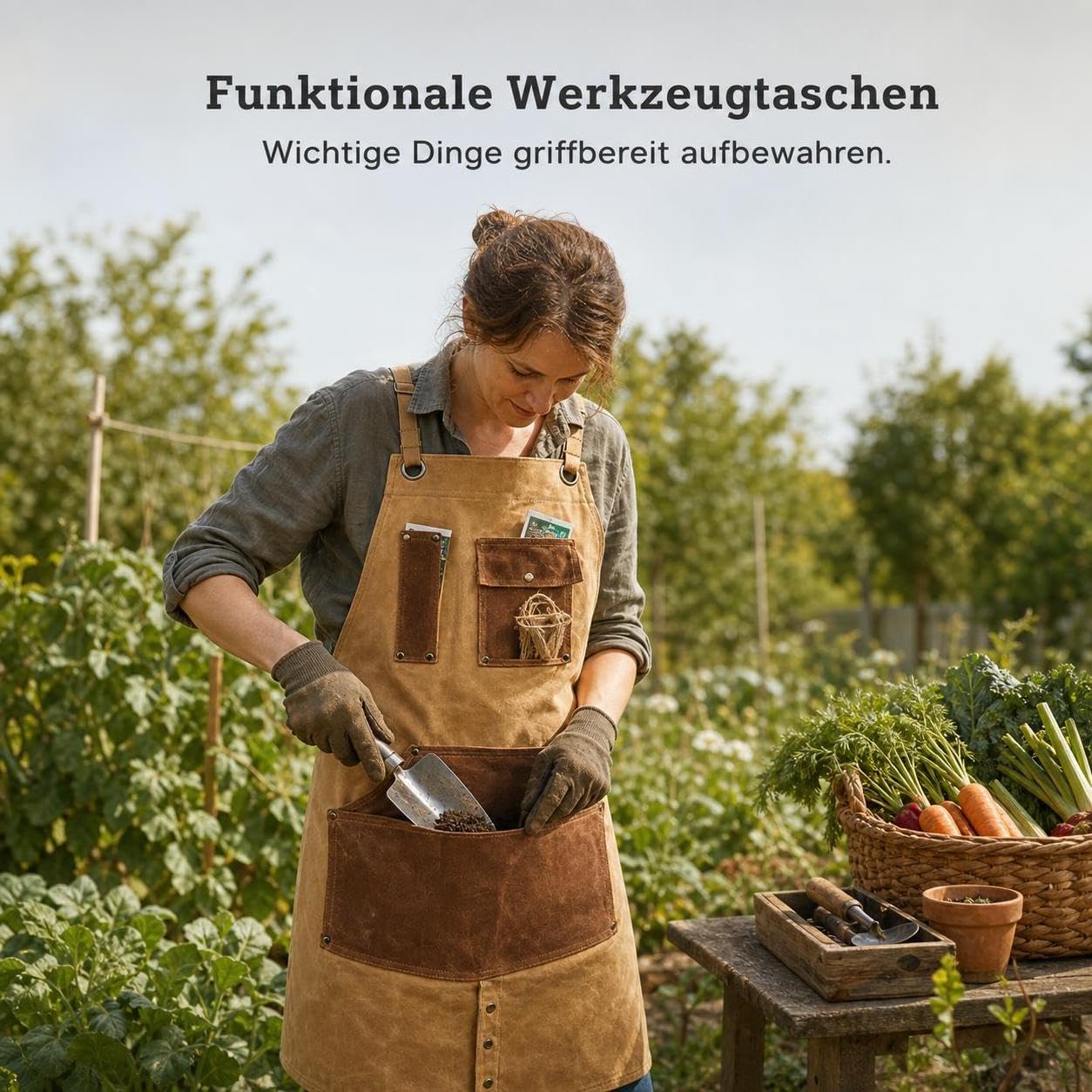 Canvas Schürze gewachst, Robuste Segeltuchschürze mit Kreuzgurten für Handwerker und Holzbearbeiter, für Künstler