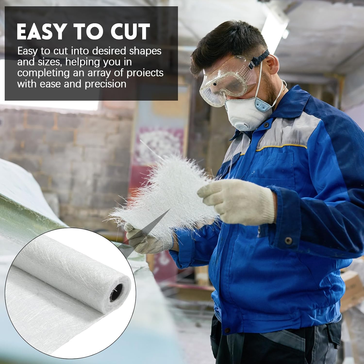 Fiberglass Chopped Strand Mat 1.5oz 50" x 360" Fiberglass Cloth Roll for Auto, Tank Lining, Large Repairs, Resin Compatible, 50 Inch Wide 10 Yards