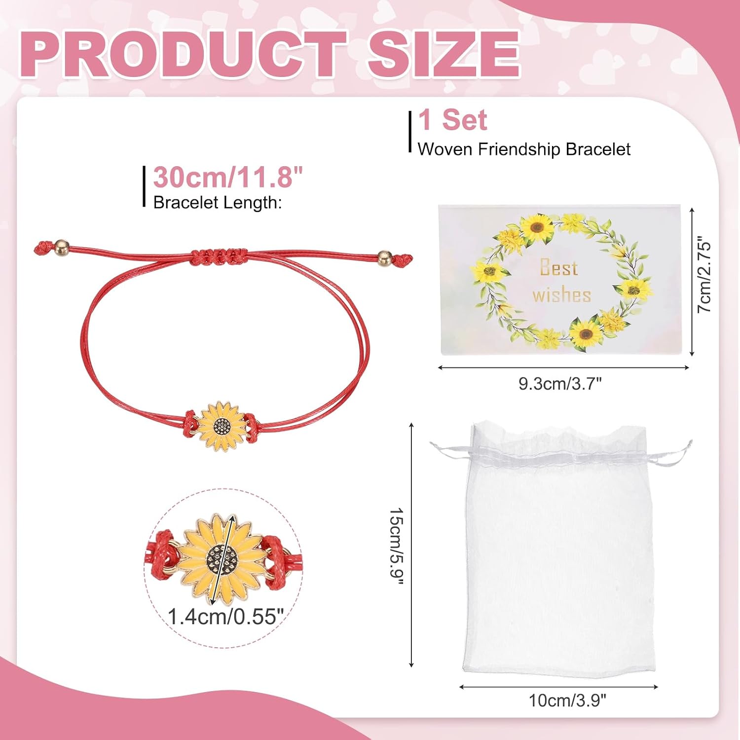 MECCANIXITY Sunflower Bracelet Bohemia Surf Friendship Bracelet Adjustable Sunflower Braided Rope String Set with Card & Mesh Bag
