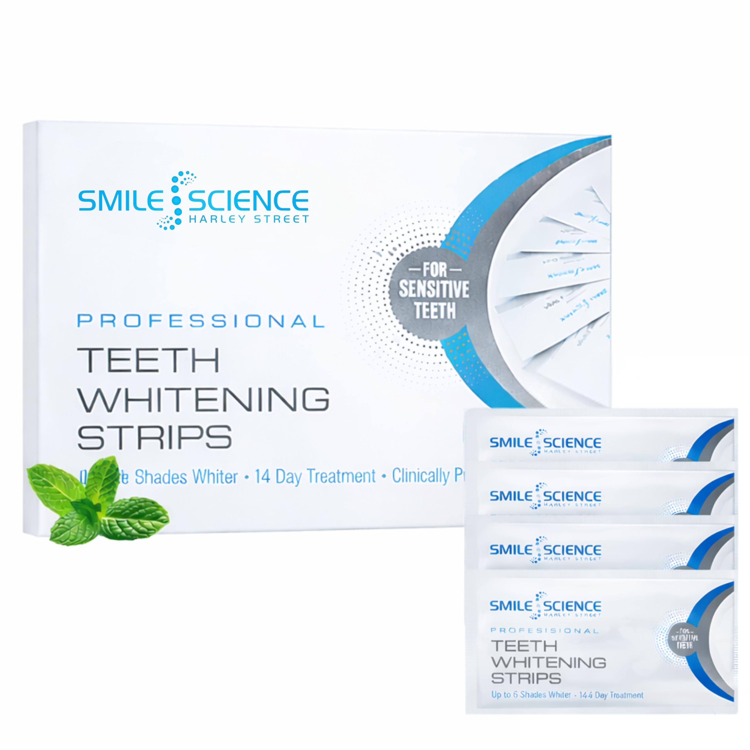 Smile Science Harley Street - Strisce sbiancanti professionali per denti - 28 strisce - Fino a 6 tonalità più bianche in 14 giorni - Sicuro per lo smalto al 100% - Vegano - Smacchiatore per denti