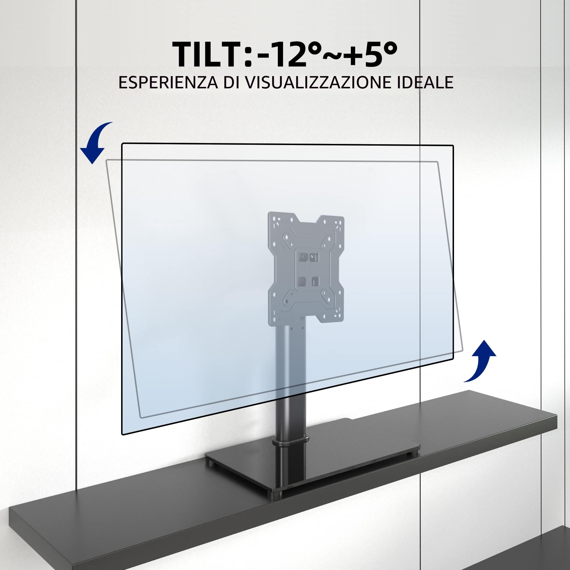 XINLEI Supporto per TV Universale, Supporto da Tavolo per TV LCD/LED da 17-43 Pollici Fino a 88 libbre, Supporto per Monitor Regolabile in Altezza con Base in Vetro Temperato VESA 200x200mm, TS103